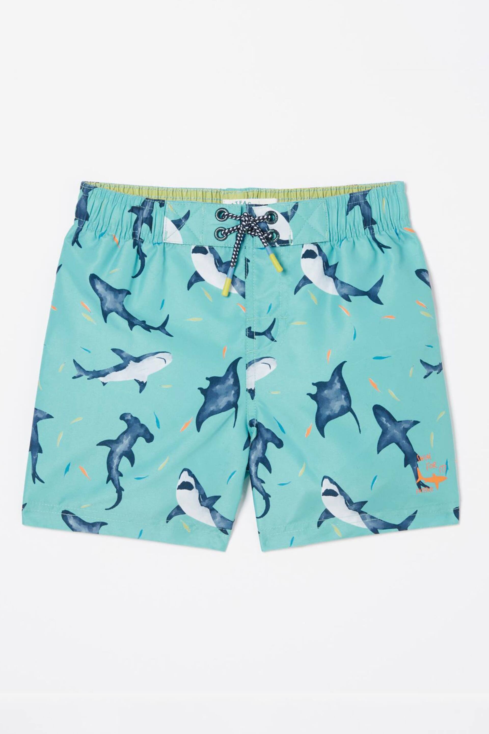 FatFace Blue Shark Swim Shorts - Image 4 of 4