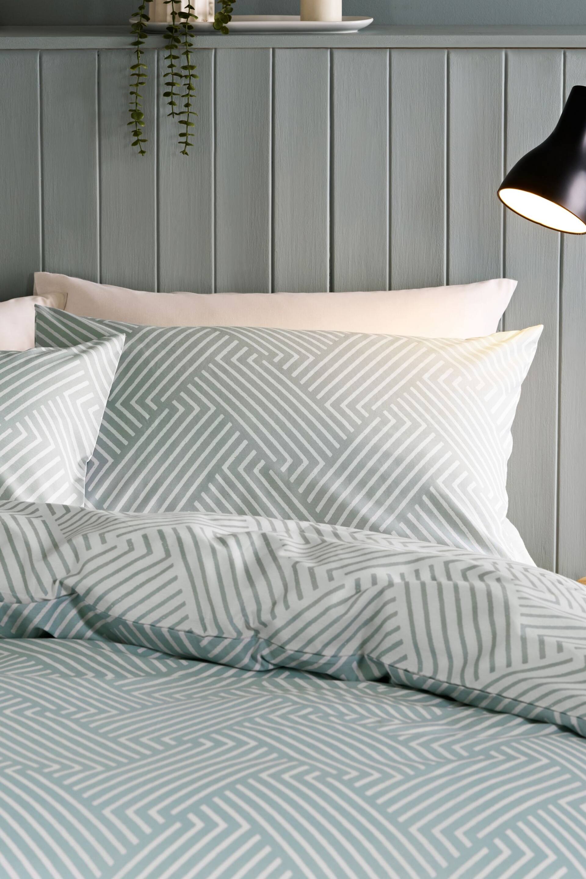 Sage Green Geometric Duvet Cover and Pillowcase Set - Image 3 of 6
