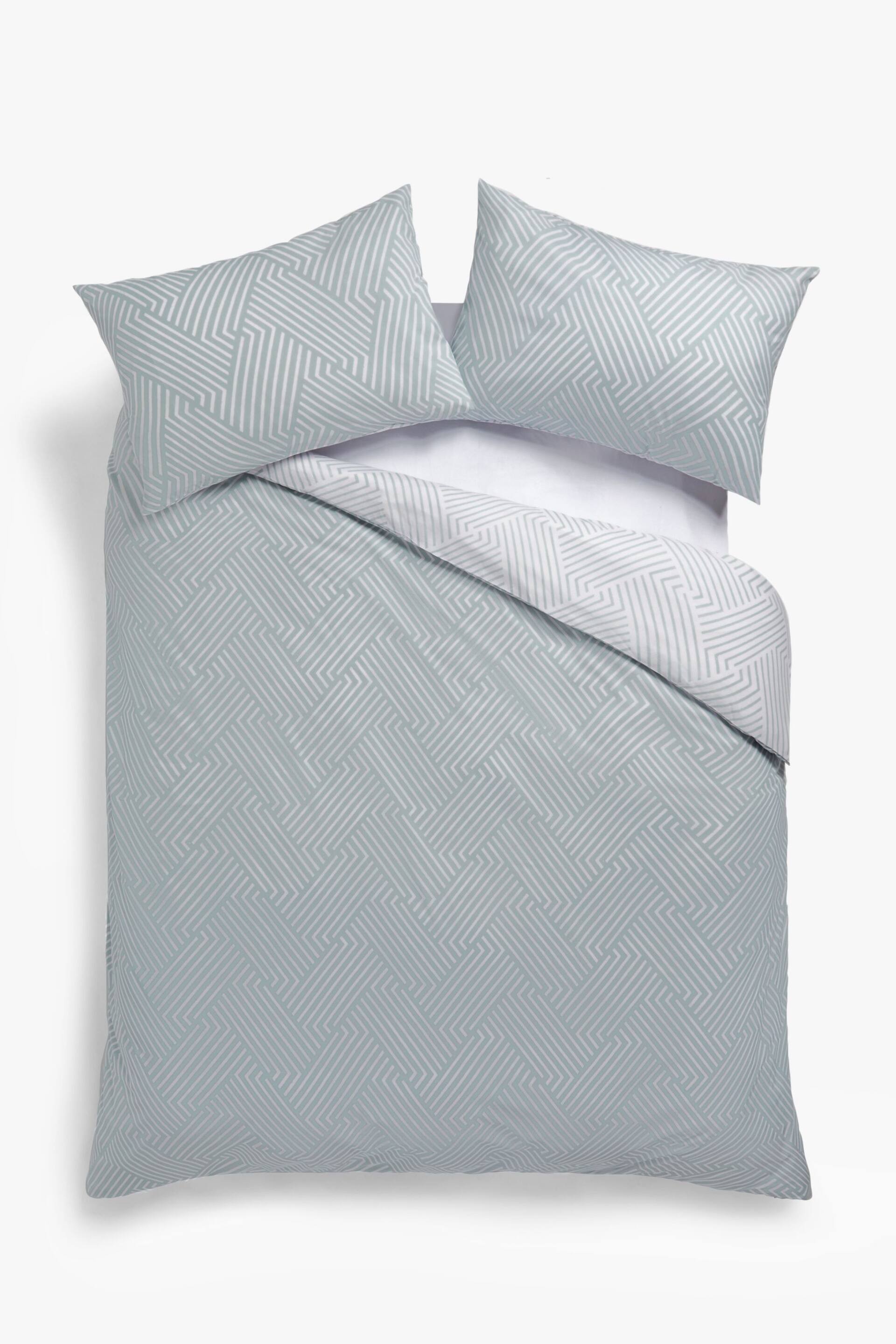 Sage Green Geometric Duvet Cover and Pillowcase Set - Image 5 of 6