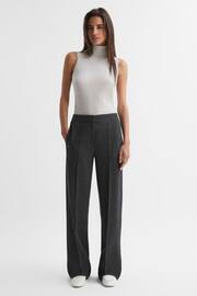 Reiss Grey Melange Iria Wool Blend Wide Leg Suit Trousers - Image 1 of 4