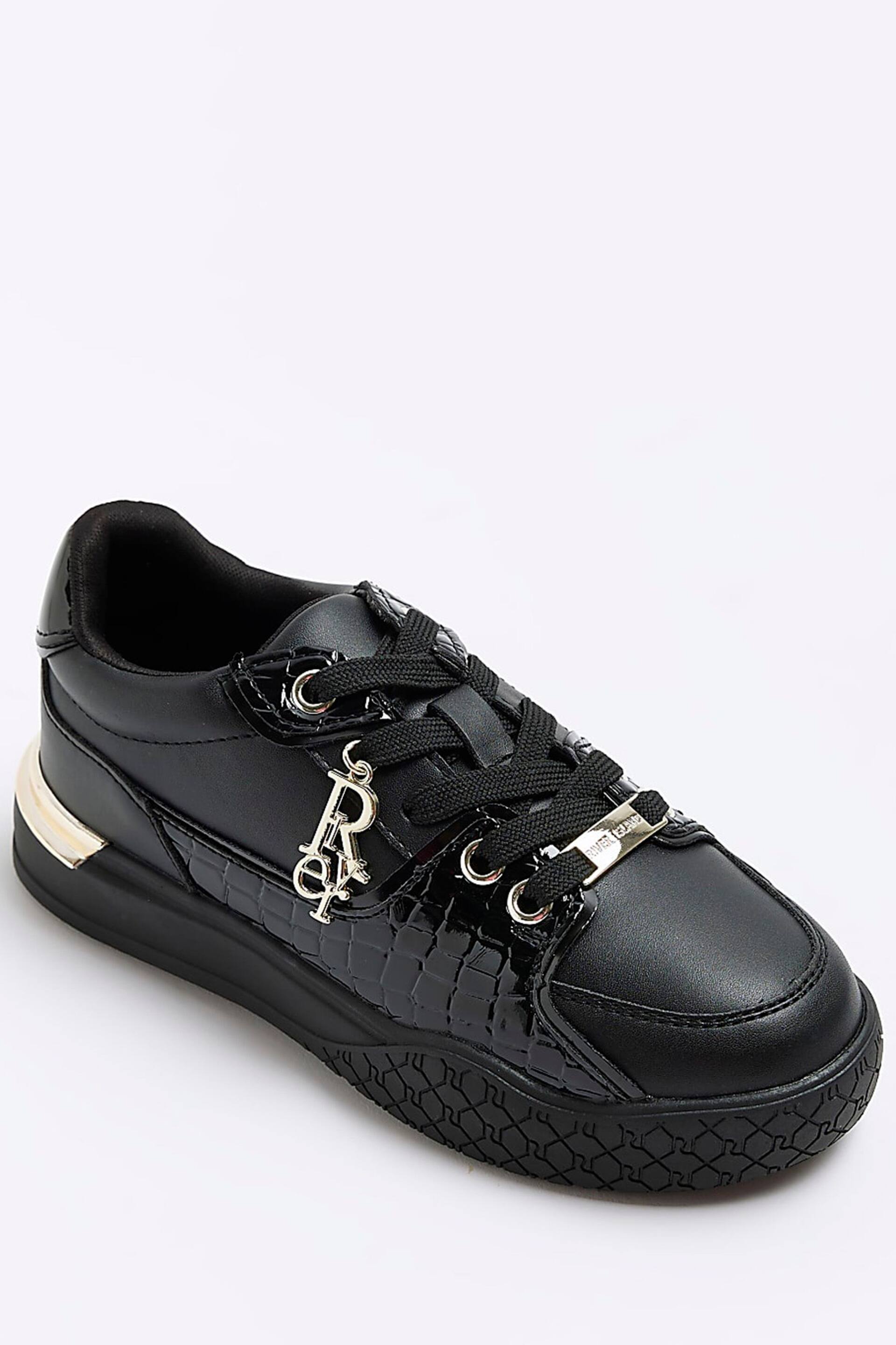River Island Black Girls Croc Effect Patent Trainers - Image 5 of 5