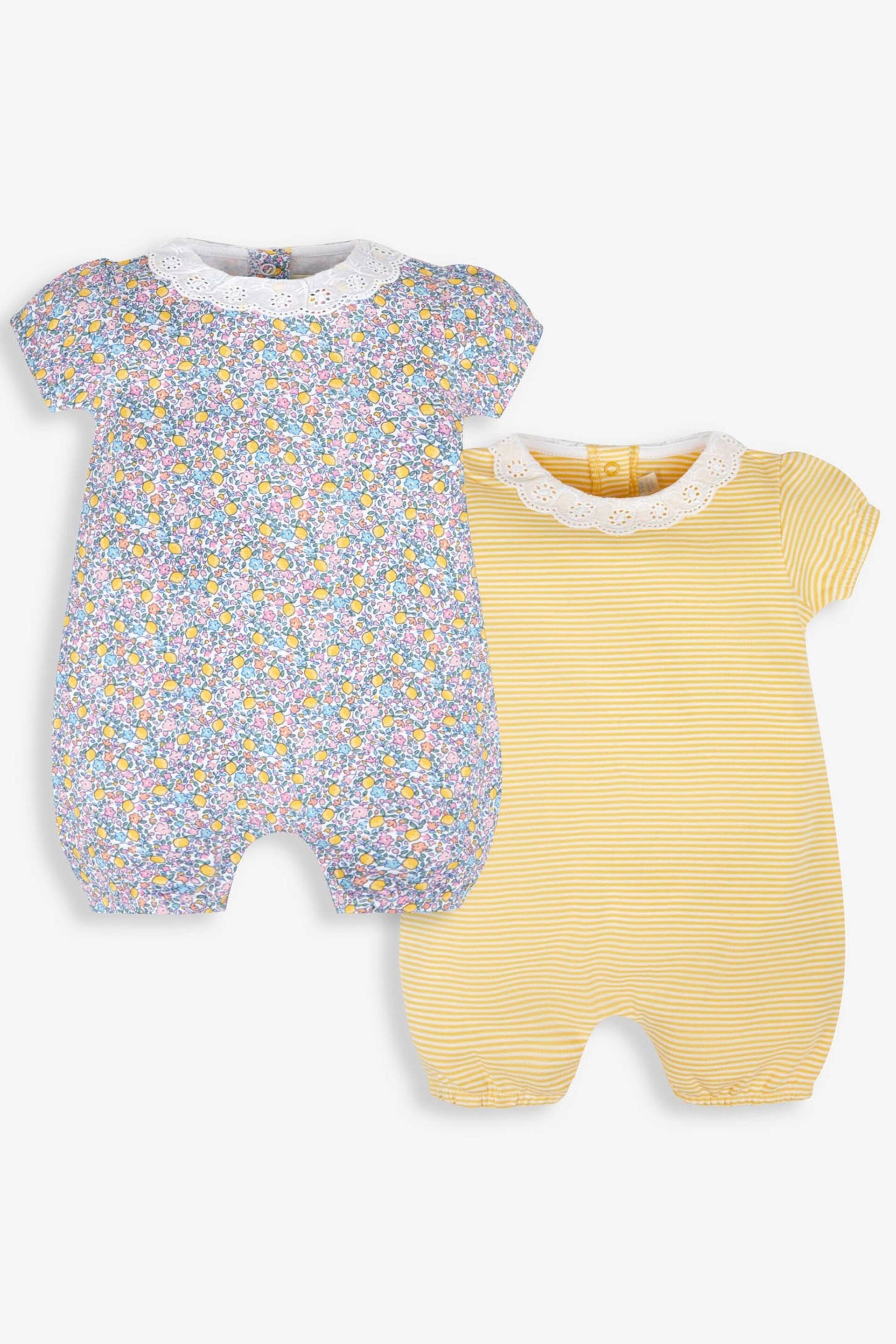 JoJo Maman Bébé Lemon Yellow Ditsy 2-Pack Pretty Baby Rompers - Image 1 of 5