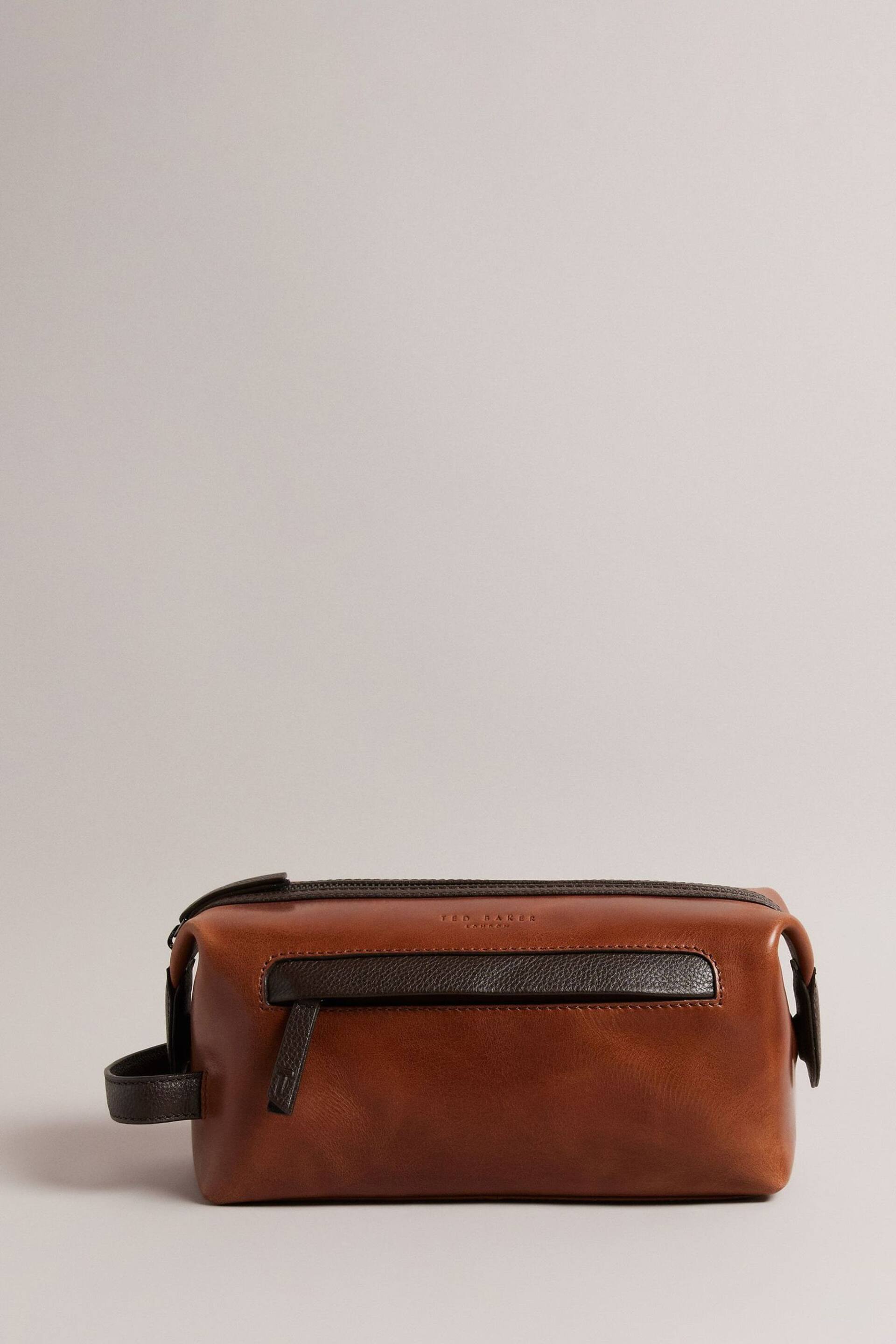 Ted Baker Brown Waxy Leather Washbag - Image 1 of 4
