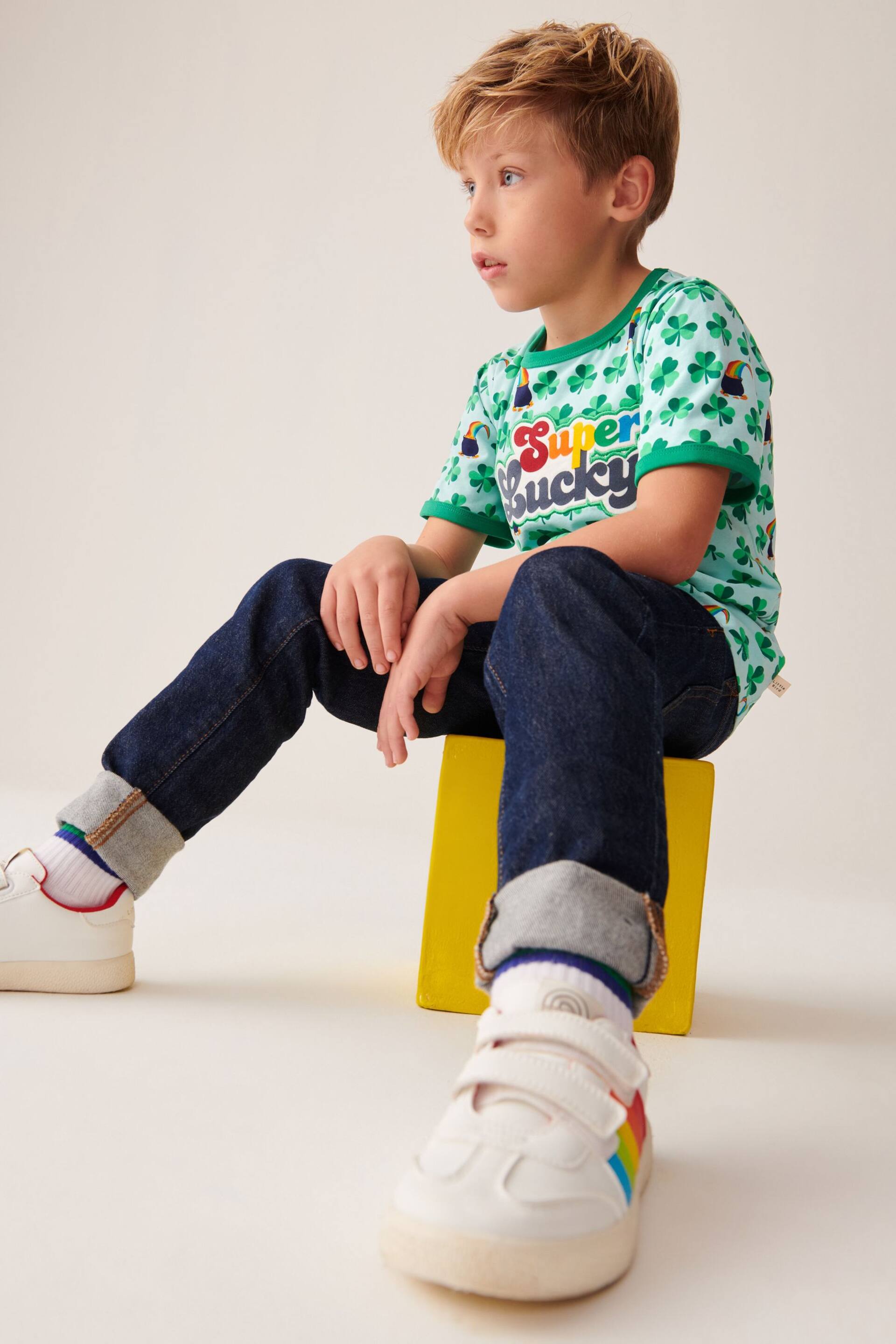 Little Bird by Jools Oliver Green Short Sleeve Raglan Super Lucky T-Shirt - Image 2 of 6