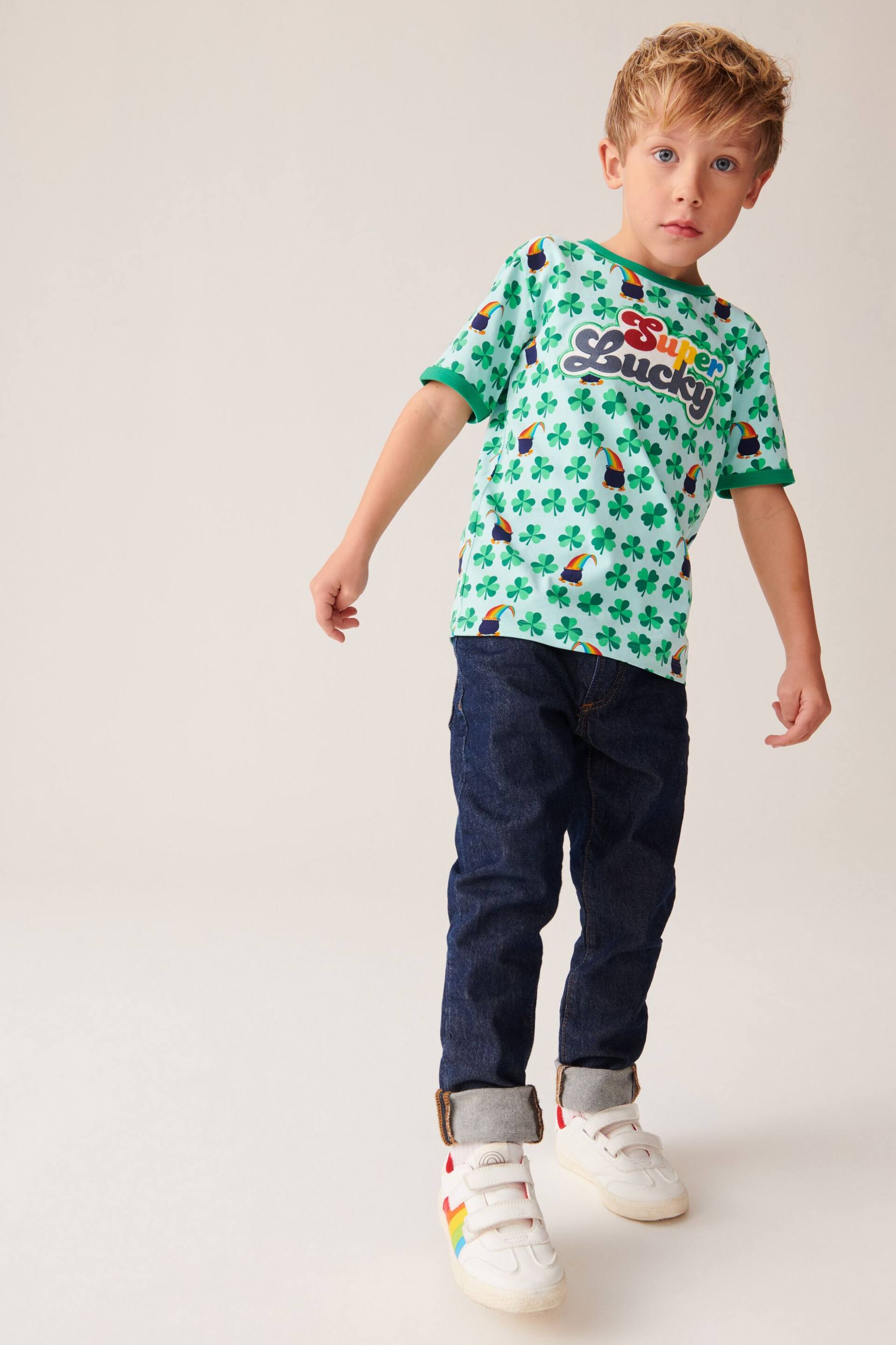 Little Bird by Jools Oliver Green Short Sleeve Raglan Super Lucky T-Shirt - Image 3 of 6