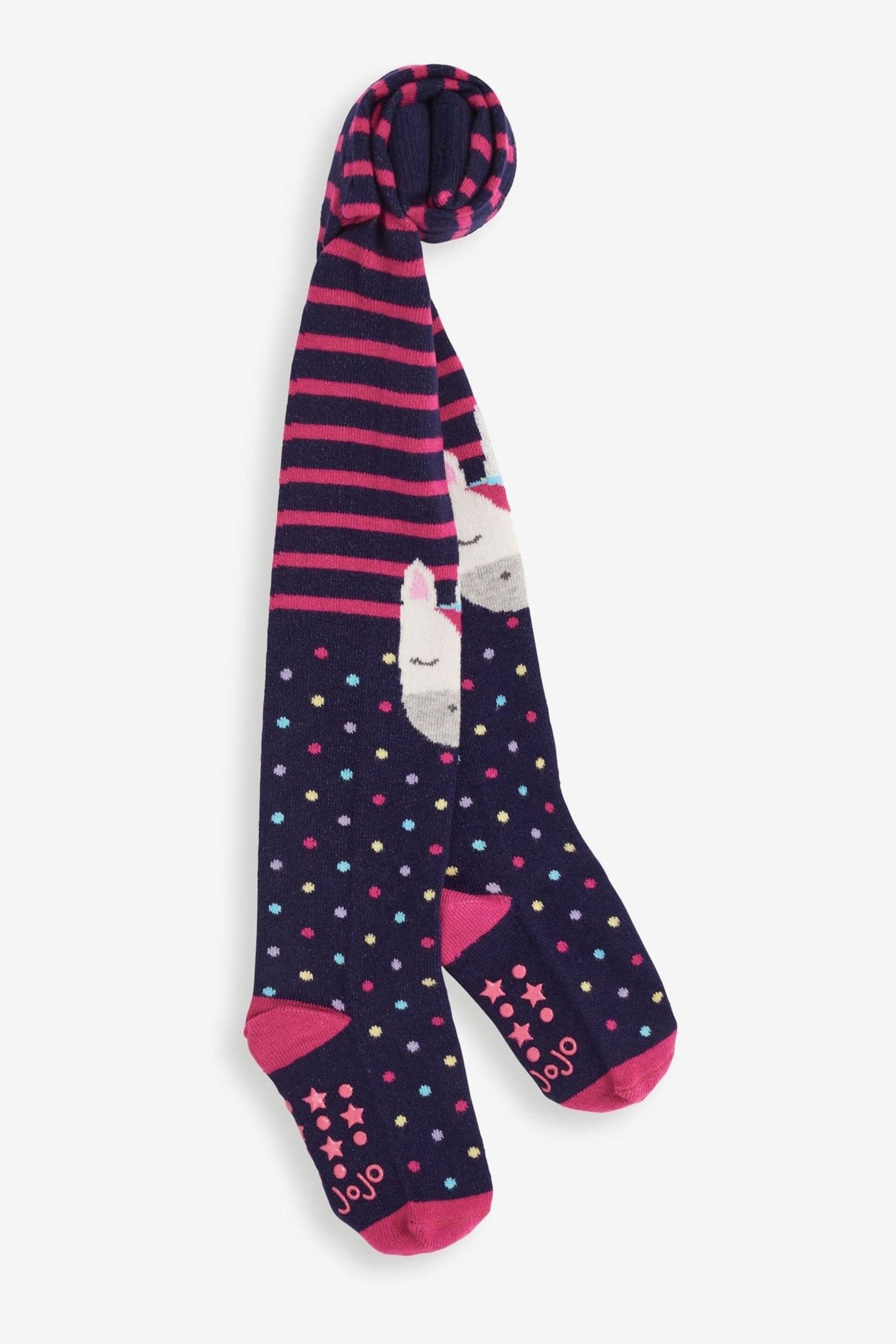 JoJo Maman Bébé Navy Unicorn Knee Cotton Rich Tights - Image 1 of 3