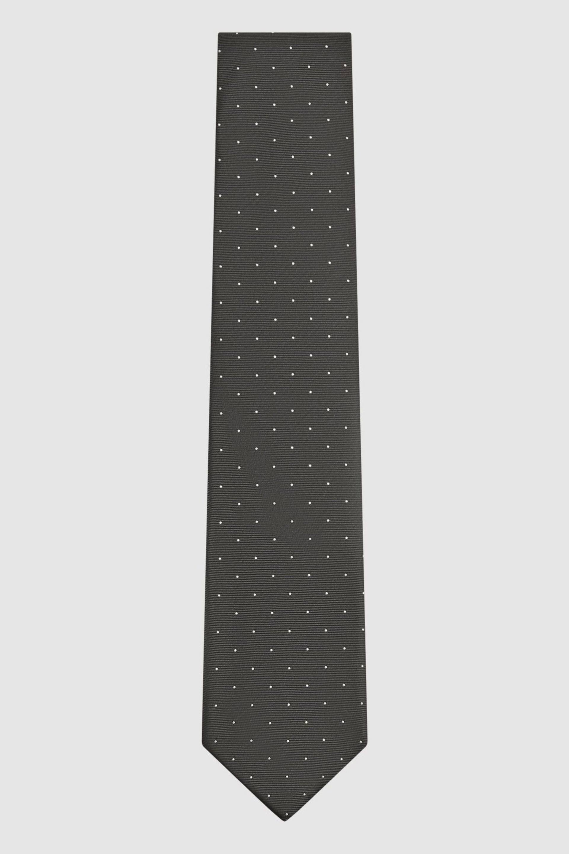 Reiss Charcoal Liam Silk Polka Dot Tie - Image 1 of 5