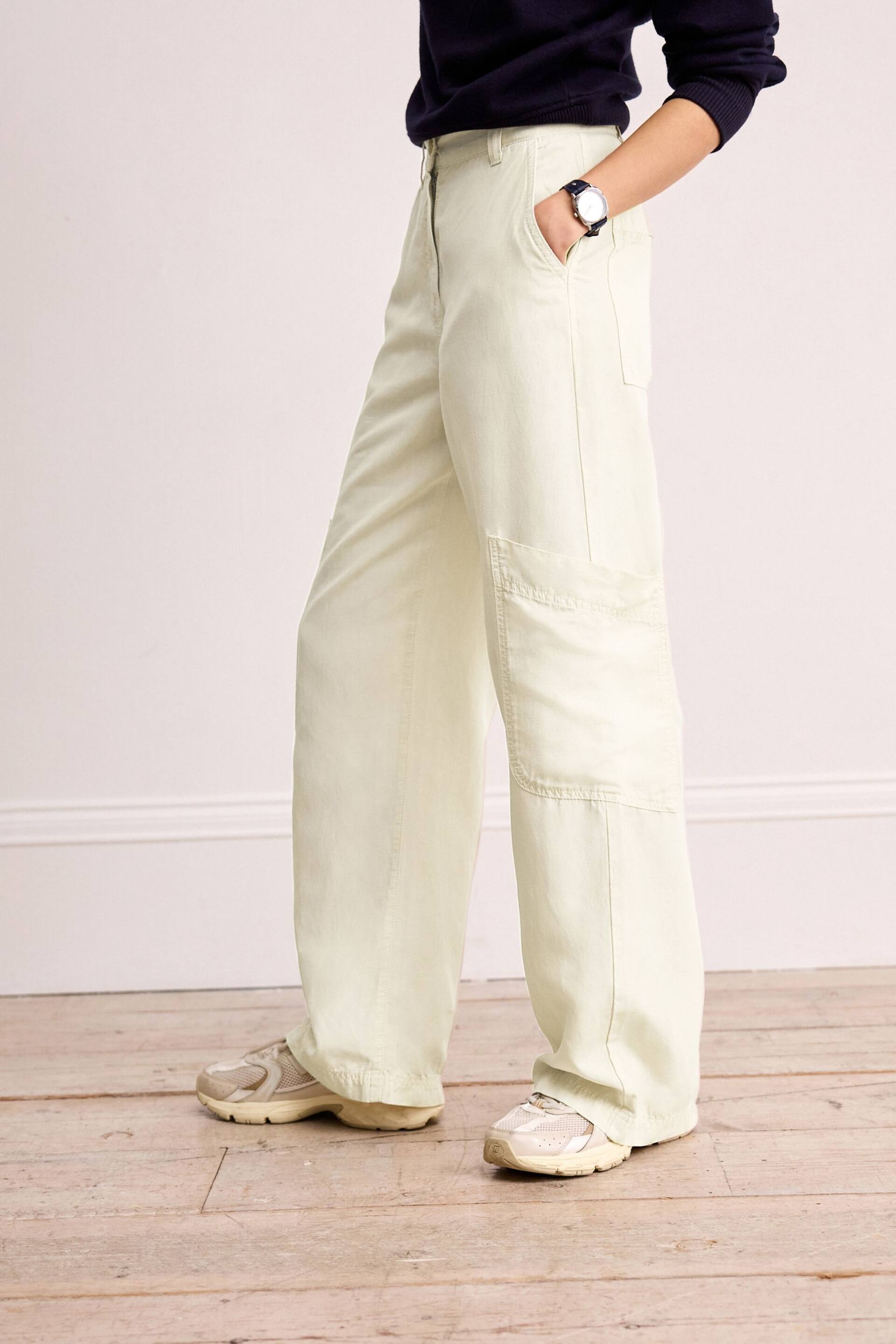 Ecru White TENCEL™ Linen Blend Cargo Wide Leg Trousers - Image 2 of 6