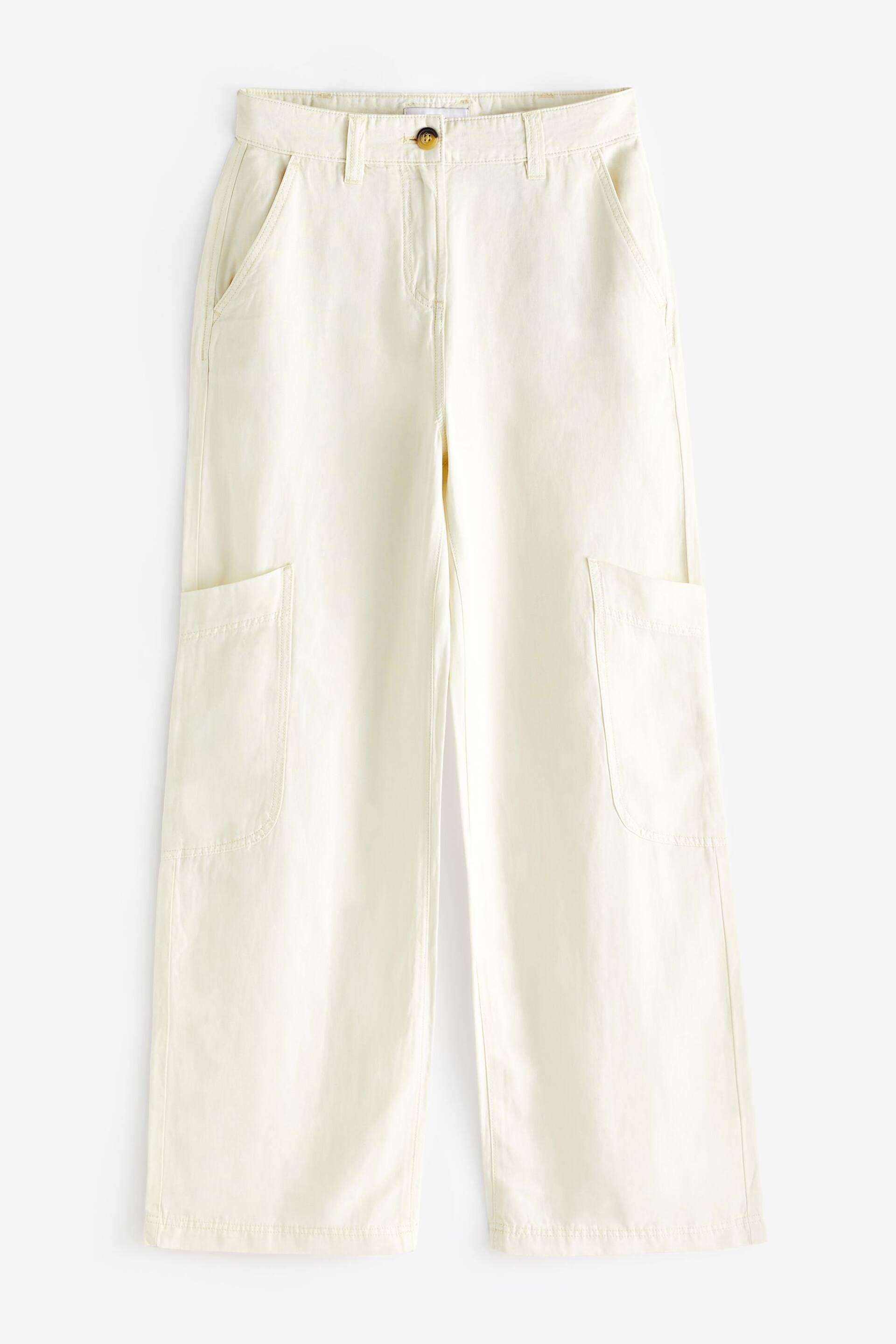 Ecru White TENCEL™ Linen Blend Cargo Wide Leg Trousers - Image 5 of 6