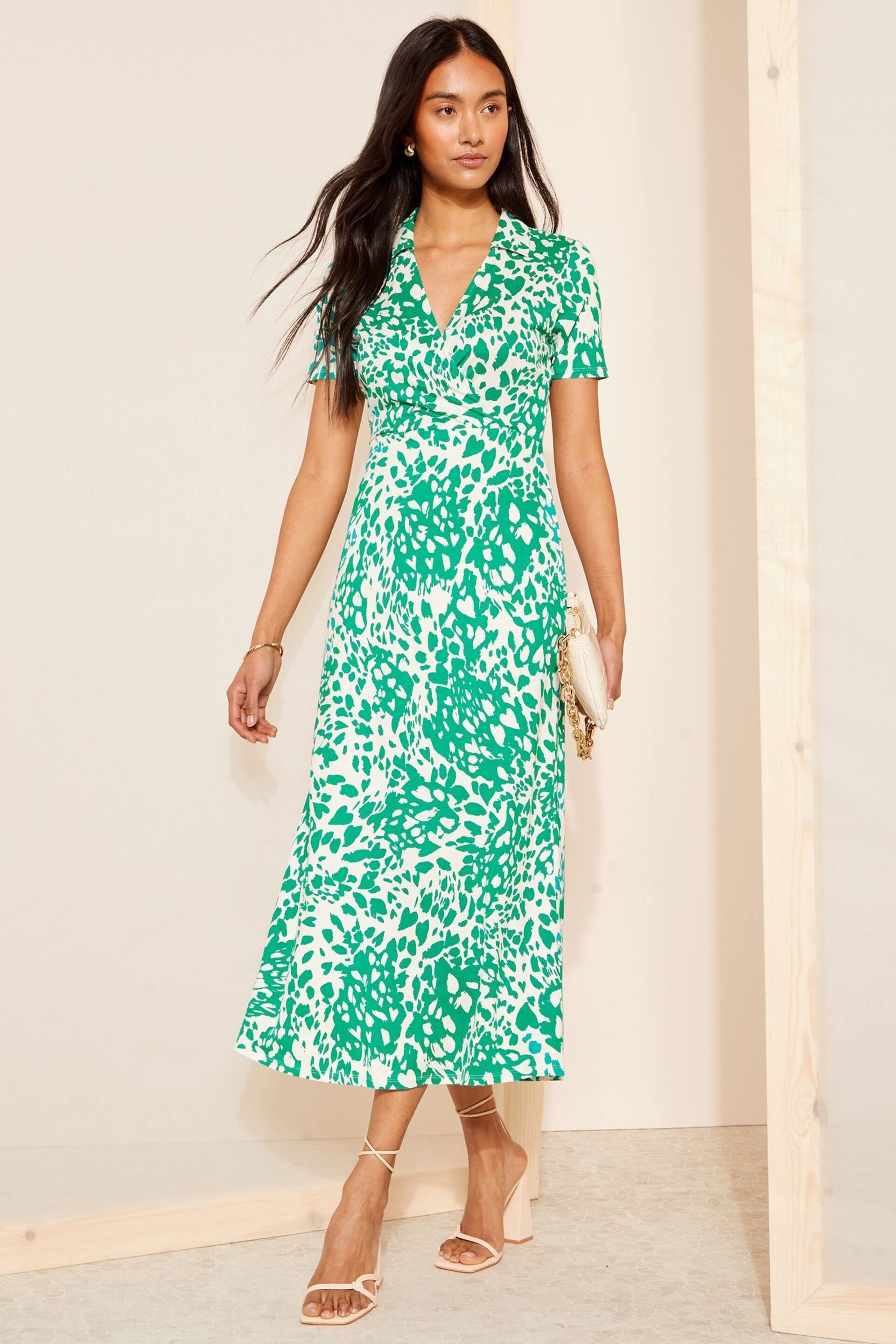 Friends Like These Green Jersey Short Sleeve Shirt Midi Dress - Image 3 of 4