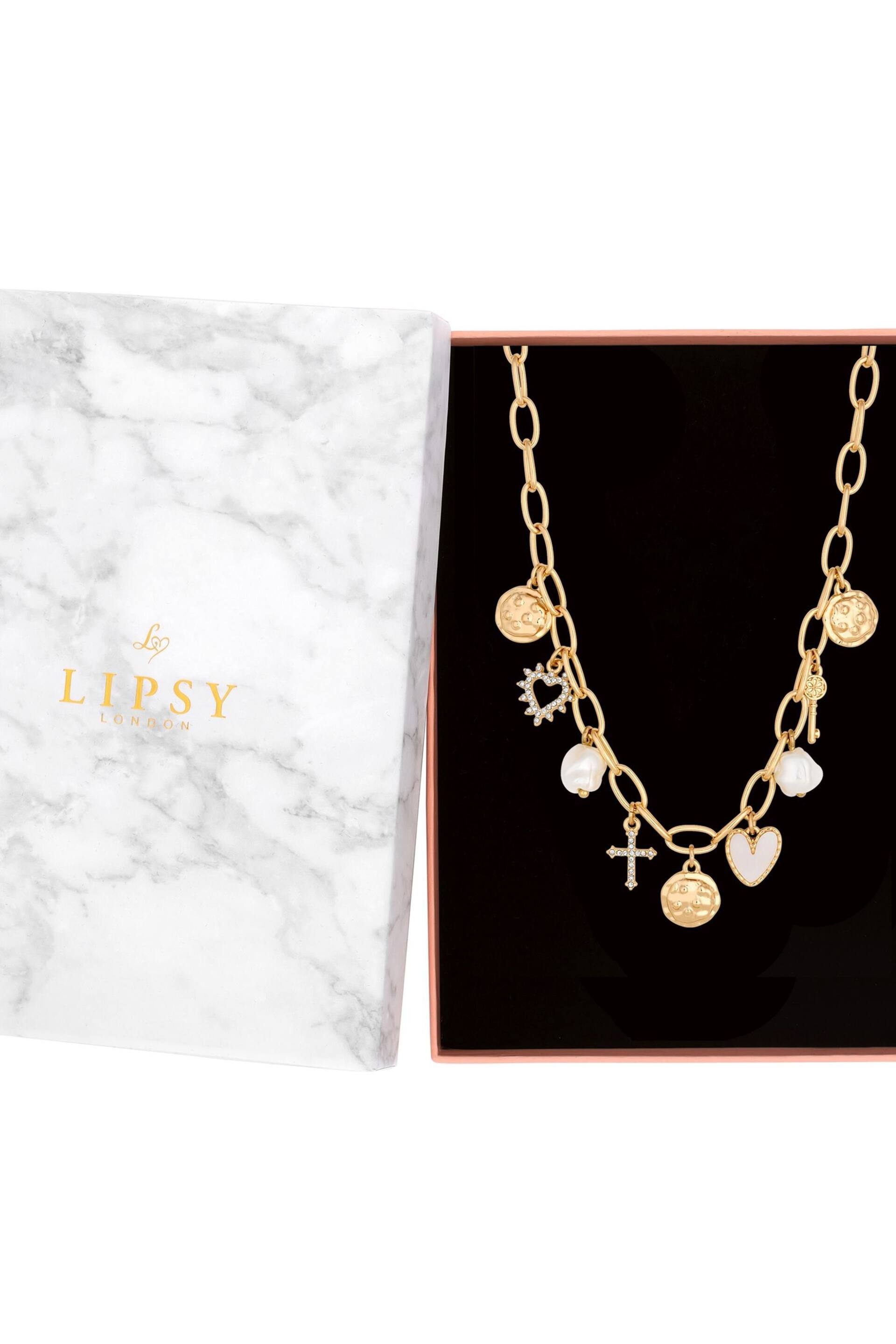 Lipsy Jewellery Gold Tone Pearl Talisman Charm Gift Boxed Necklace - Image 1 of 2