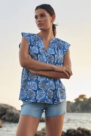 Blue Linen Blend Button Down Relaxed Sleeve Top - Image 2 of 7