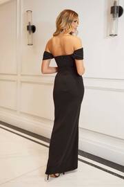 Sistaglam Black Bardot Maxi Dress With Knot Detail And Split - Image 2 of 4