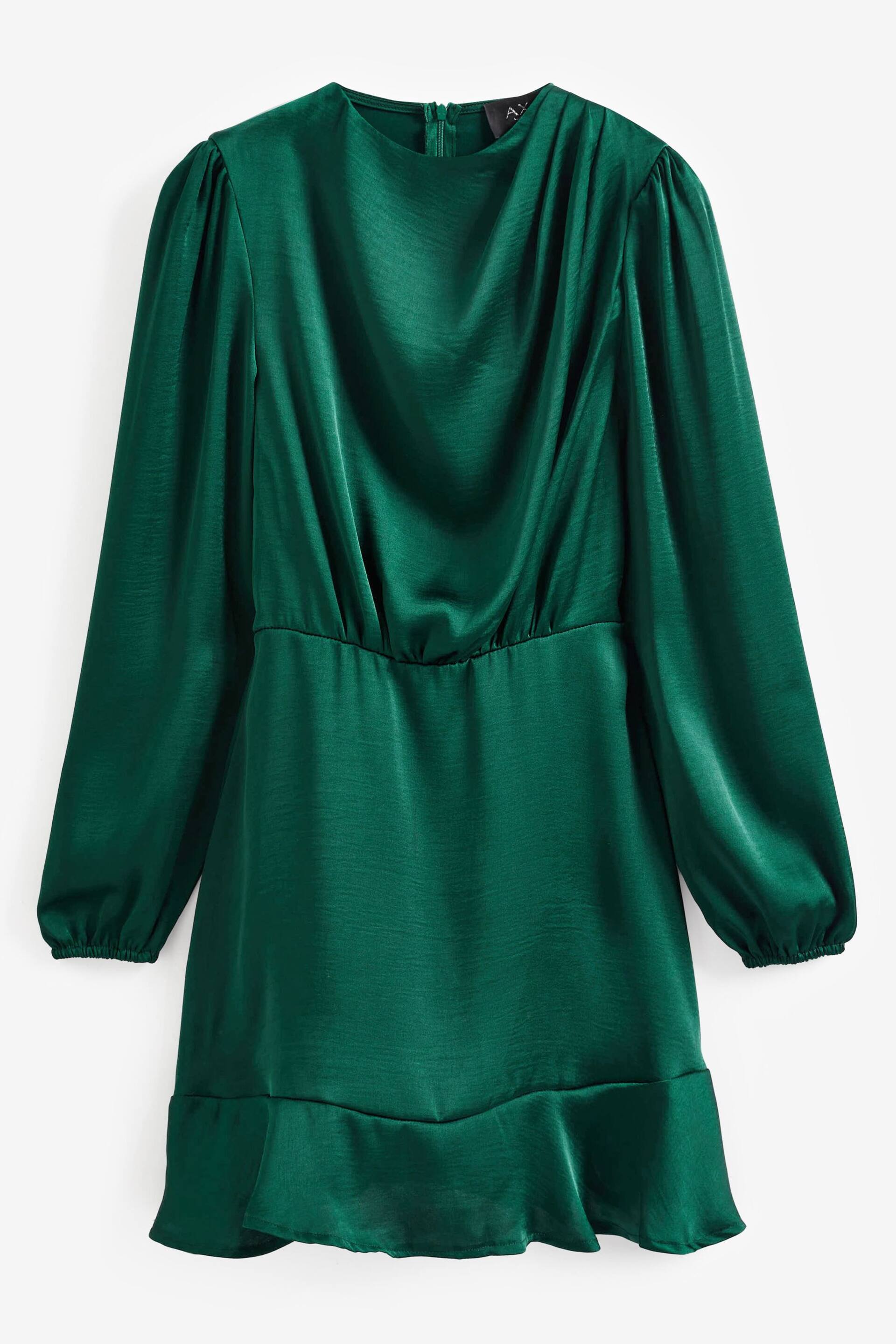 AX Paris Teal Green Green Satin Long Sleeve Pleated Shoulder Mini Dress - Image 5 of 5