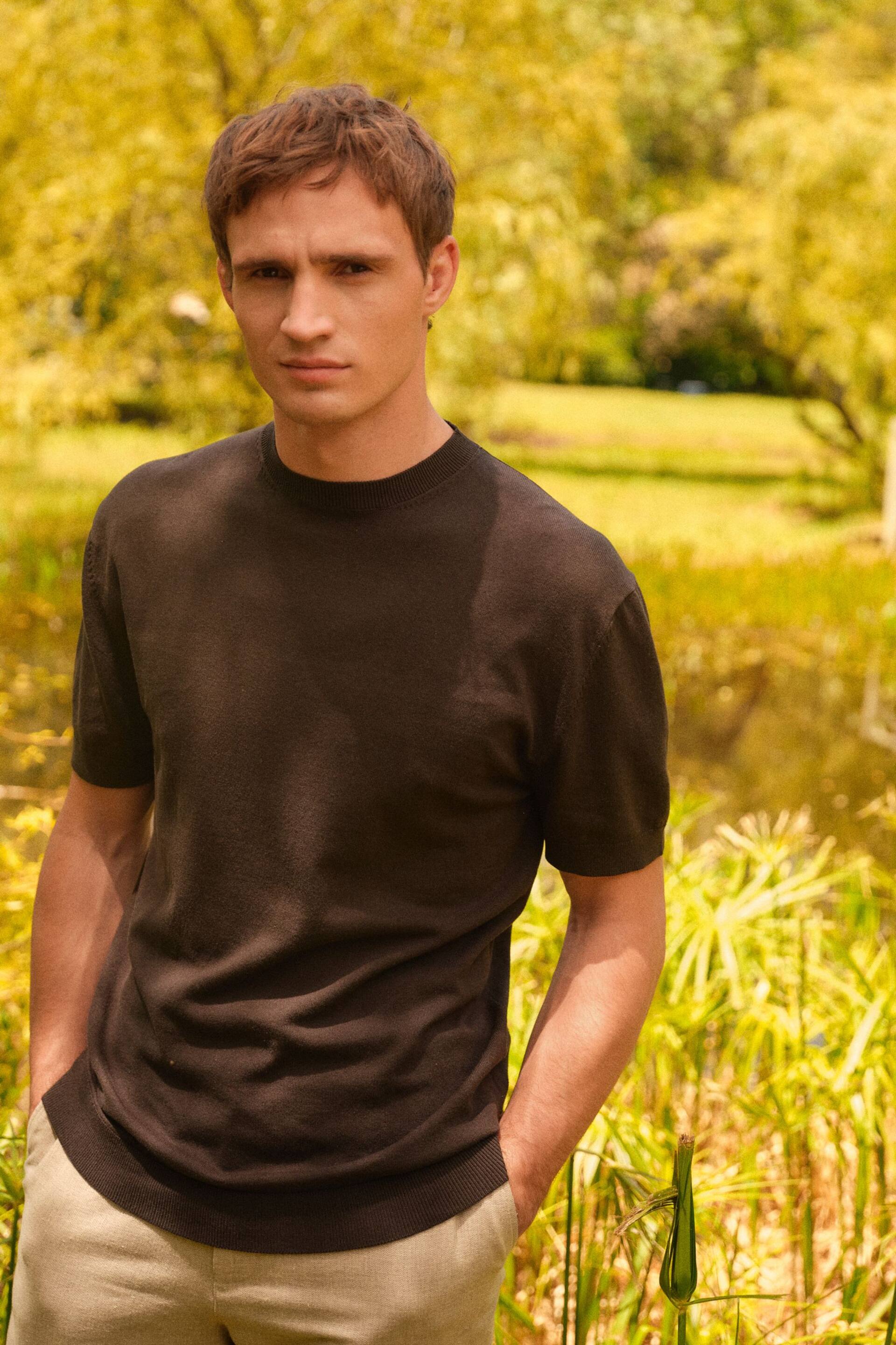 Black Knitted Regular Fit T-Shirt - Image 1 of 6