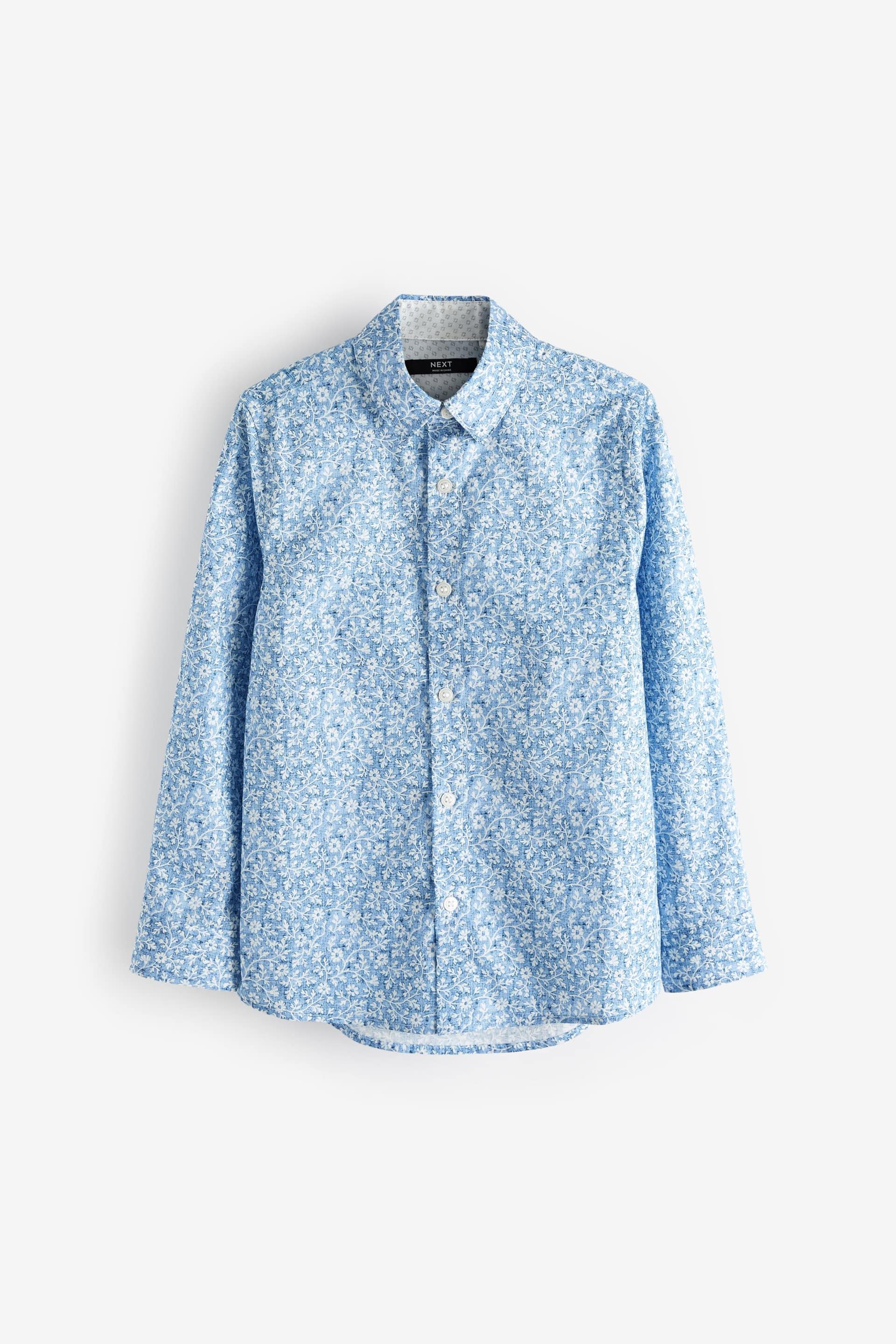 Blue Long Sleeve Floral Print Shirt (3-16yrs) - Image 3 of 5