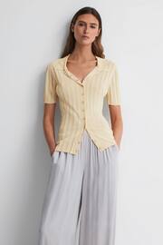 Reiss Lemon Stella Fitted Striped Button Through T-Shirt - Image 1 of 5