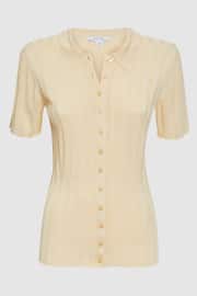 Reiss Lemon Stella Fitted Striped Button Through T-Shirt - Image 2 of 5