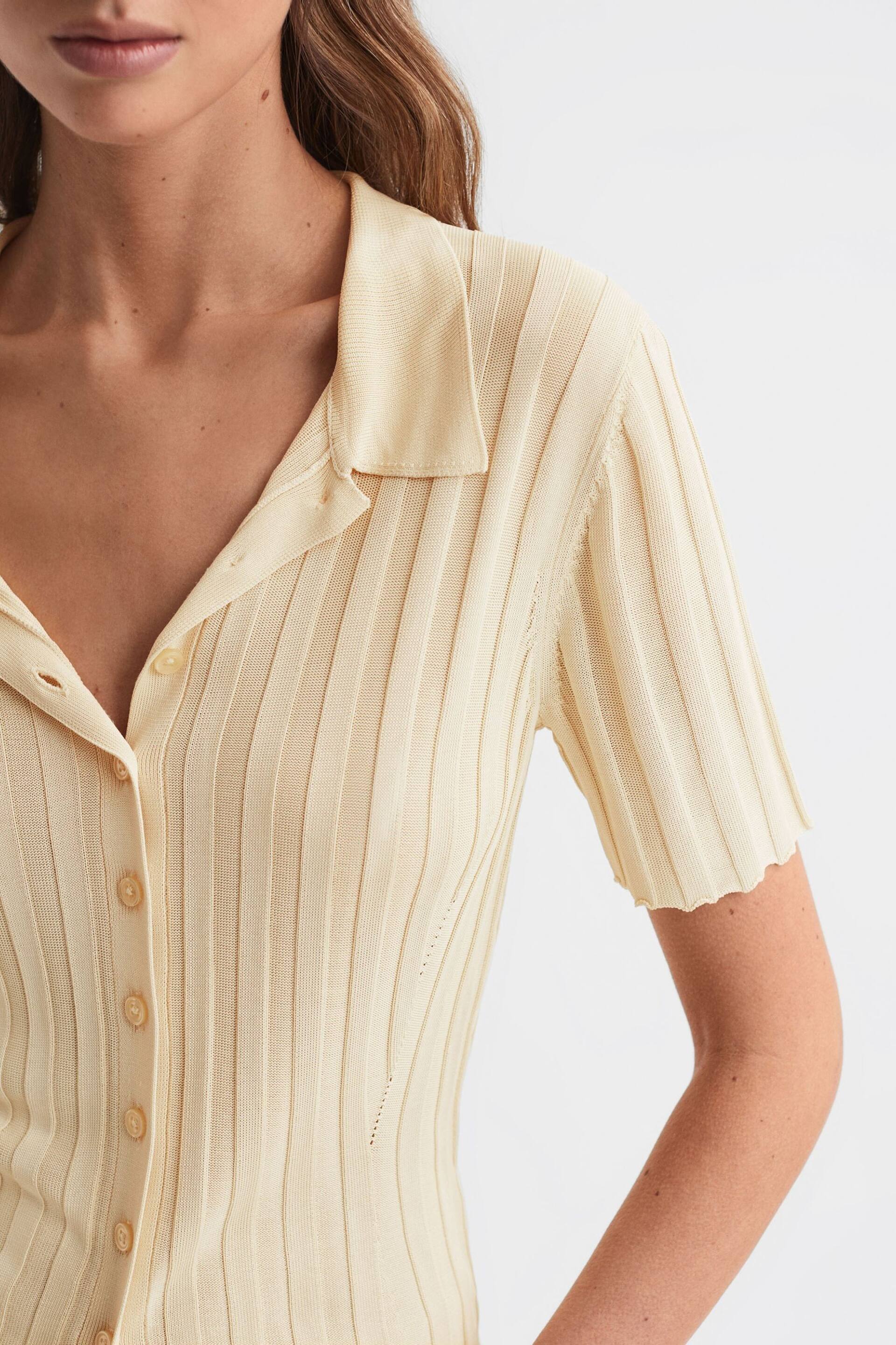 Reiss Lemon Stella Fitted Striped Button Through T-Shirt - Image 3 of 5