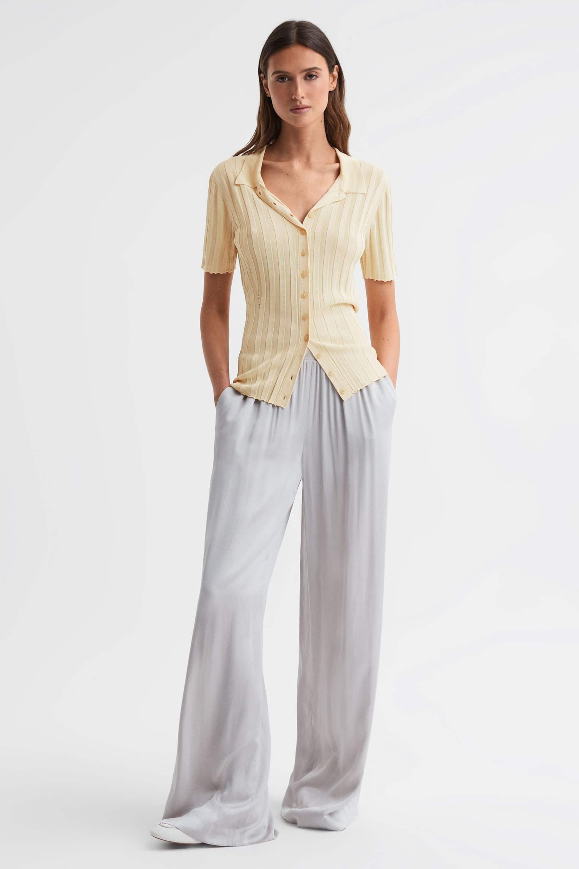 Reiss Lemon Stella Fitted Striped Button Through T-Shirt - Image 4 of 5