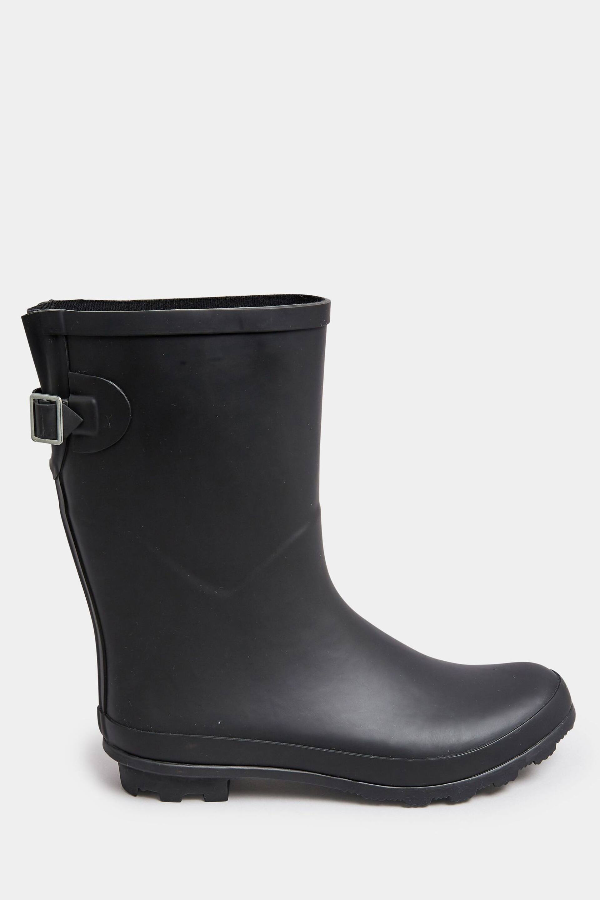 Yours Curve Black Wide Fit Mid Calf Adjustable Welly Boots - Image 1 of 4