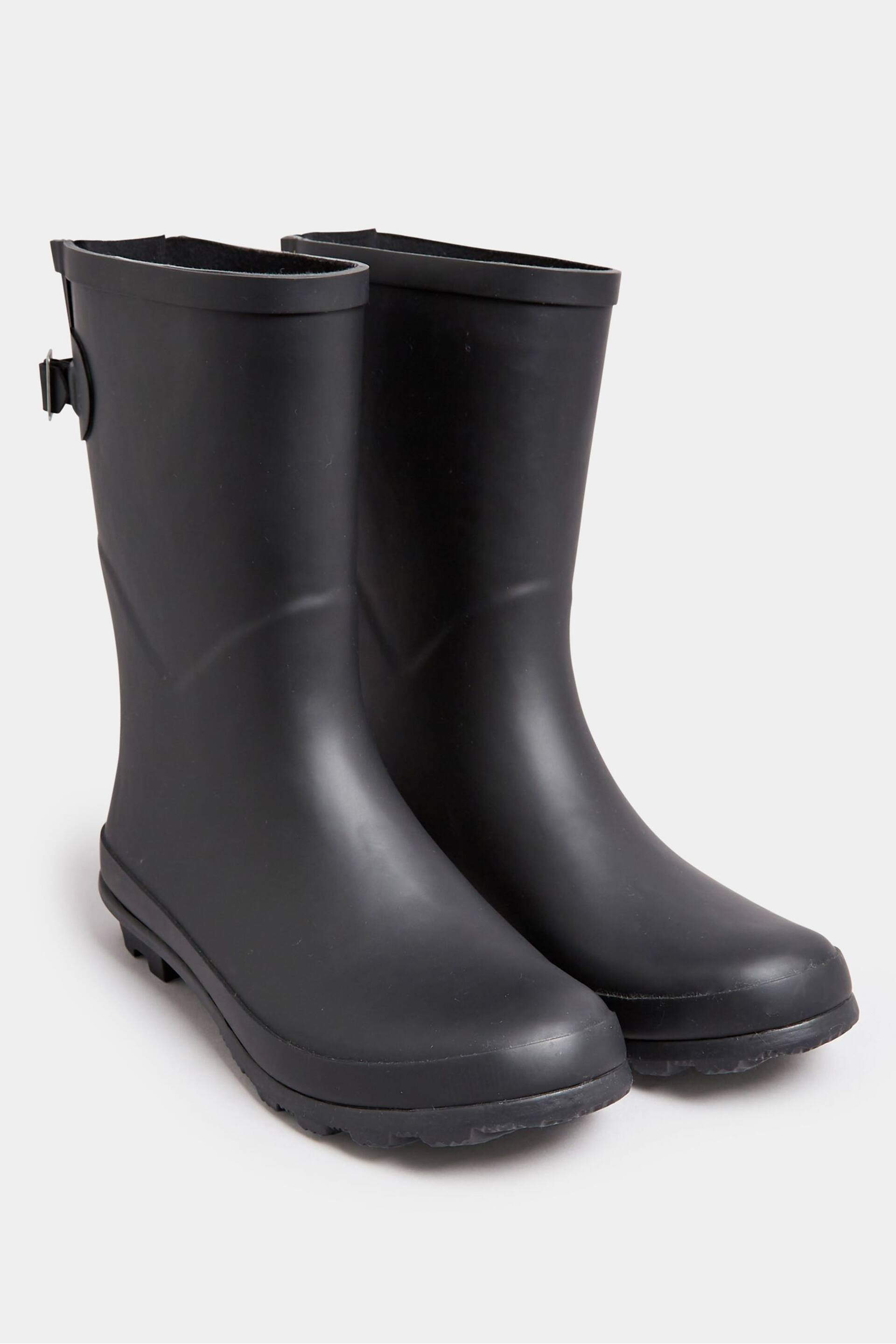 Yours Curve Black Wide Fit Mid Calf Adjustable Welly Boots - Image 2 of 4
