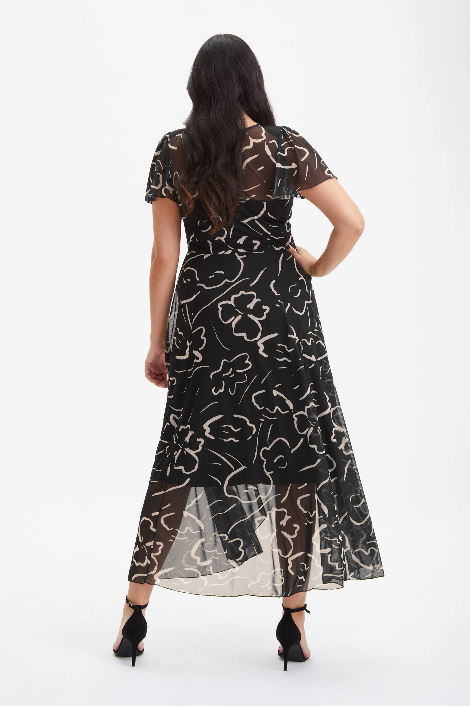 Scarlett & Jo Black Tilly Print Angel Sleeve Sweetheart Dress - Image 2 of 4