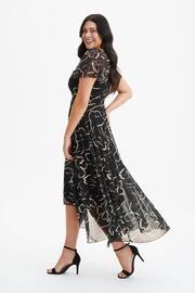 Scarlett & Jo Black Tilly Print Angel Sleeve Sweetheart Dress - Image 3 of 4