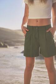 Khaki Green Linen Blend Boy Shorts - Image 2 of 6