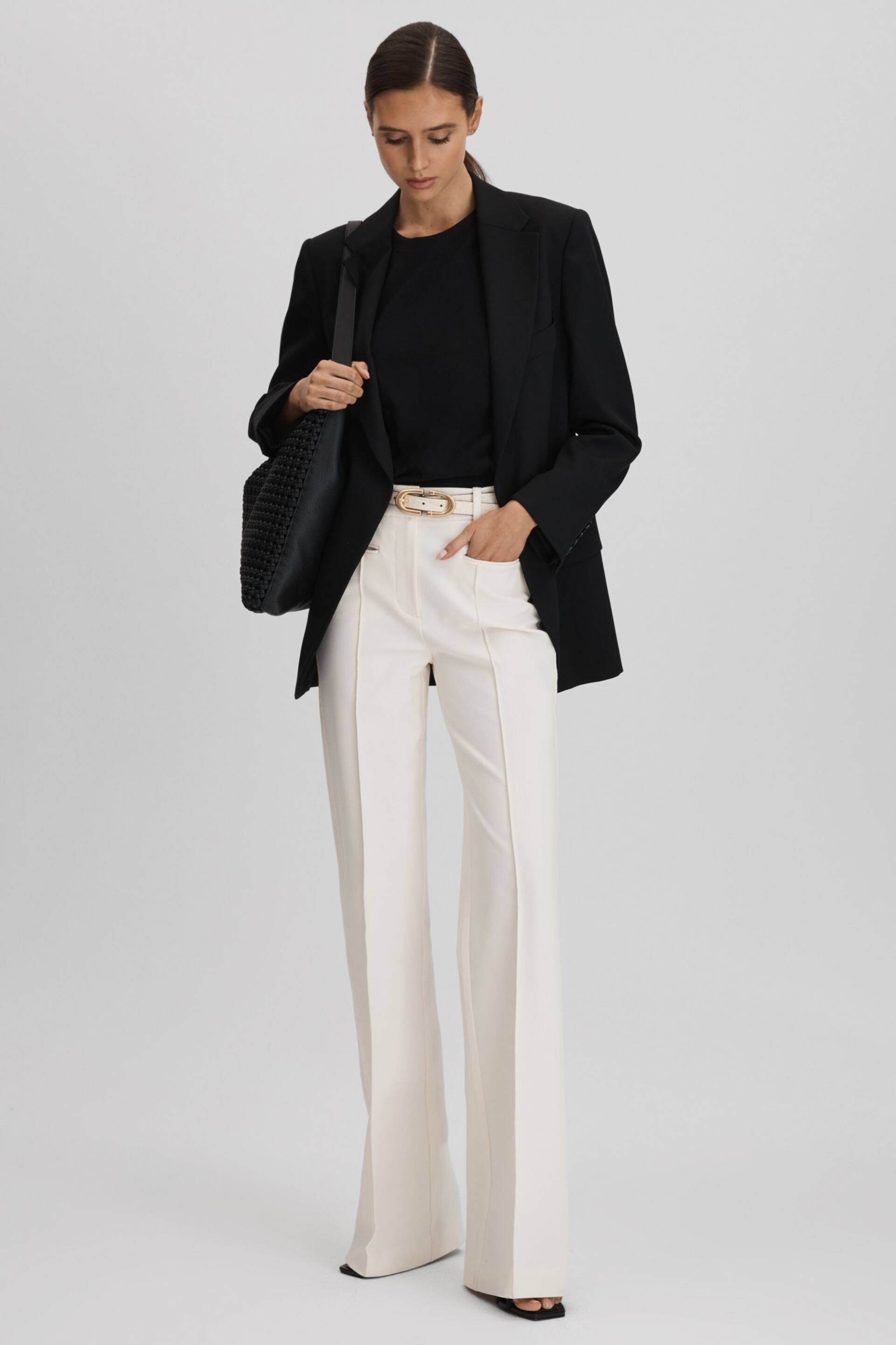 Reiss Cream Claude Petite High Rise Flared Trousers - Image 3 of 6