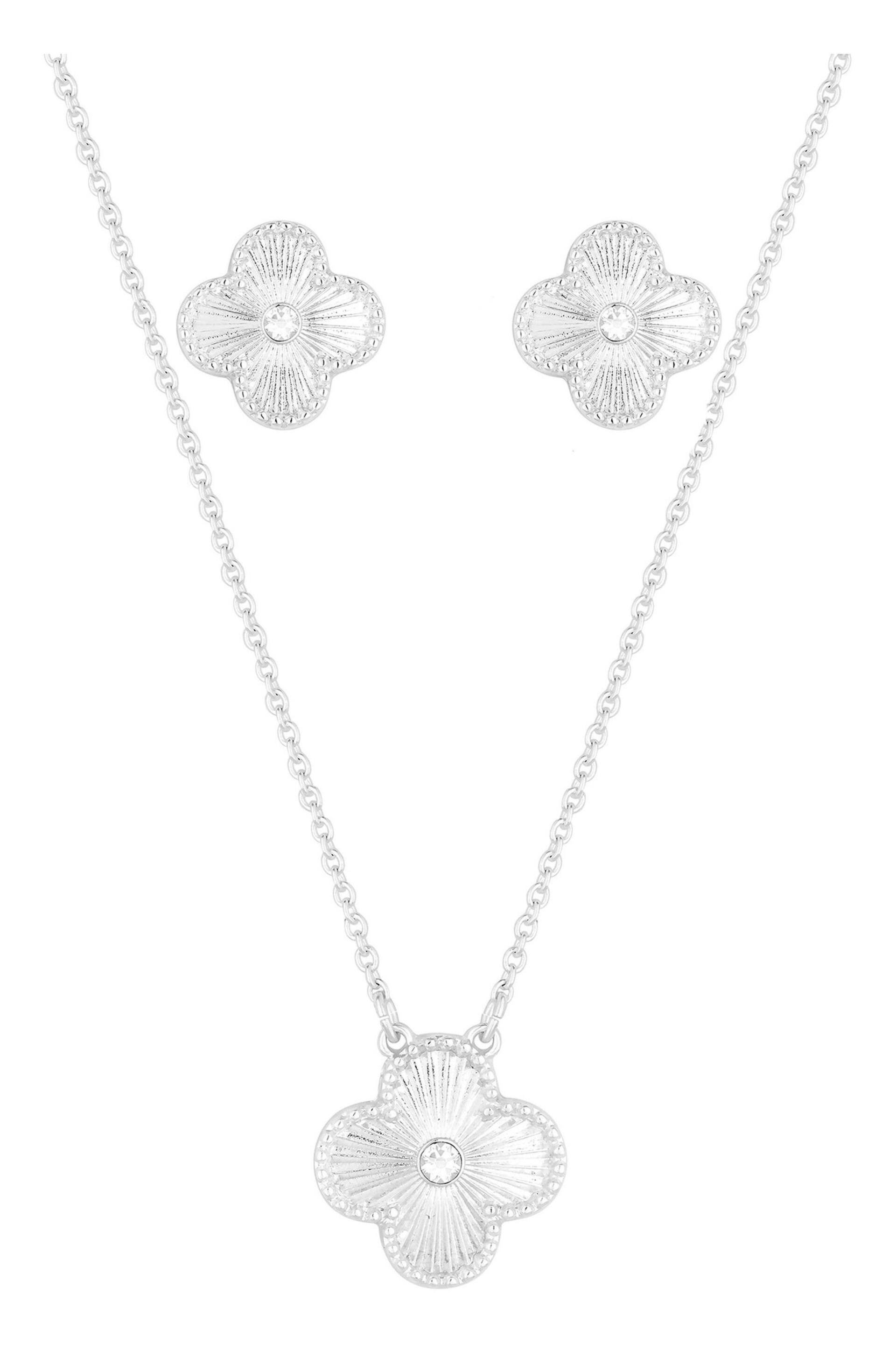 Lipsy Jewellery Silver Floral Clover Set - Gift Boxed - Image 2 of 4