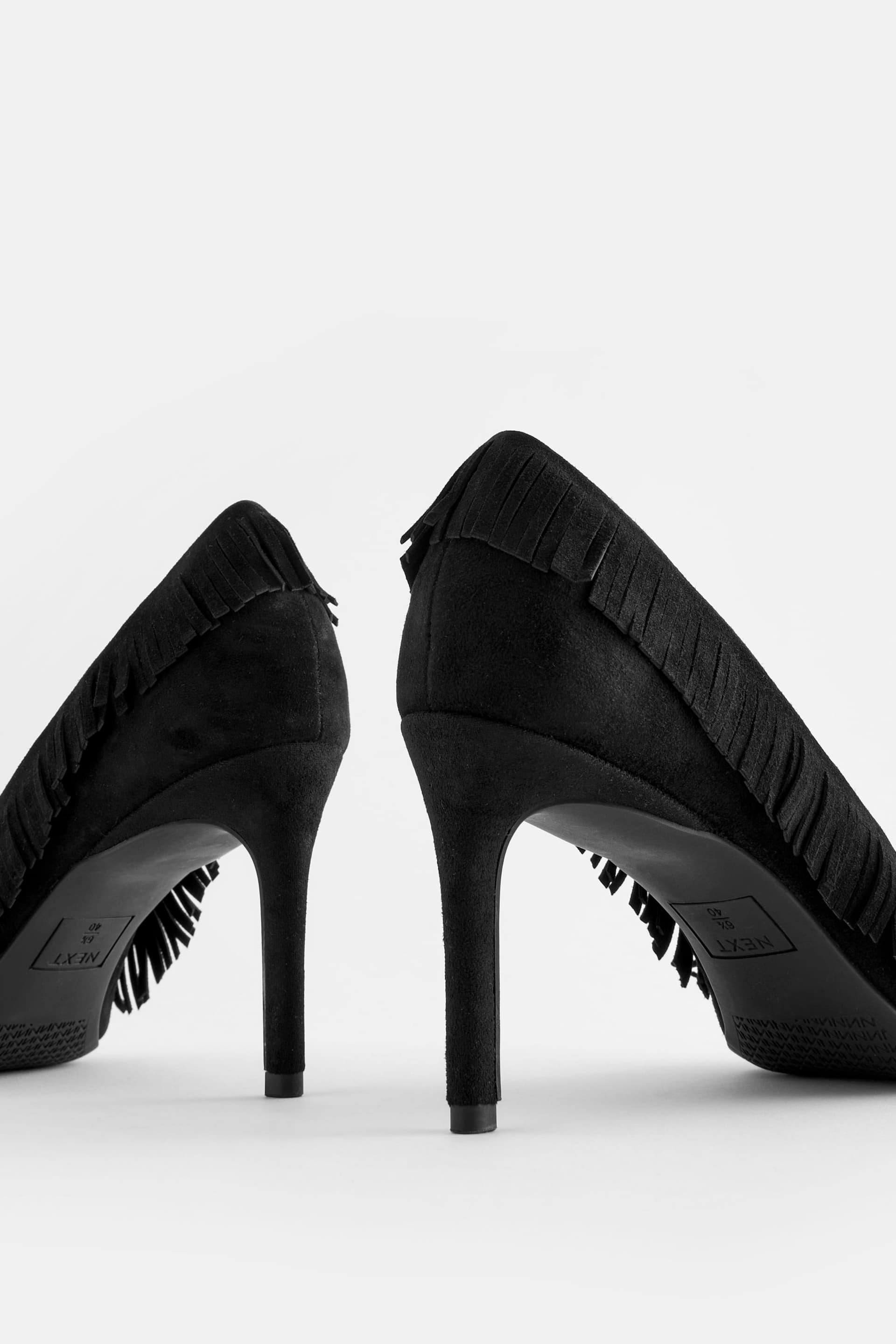 Black Forever Comfort Leather Fringe Court Shoes - Image 4 of 5