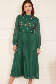 Yumi Green Embroidered Long Sleeve Pleated Midi Dress - Image 1 of 5