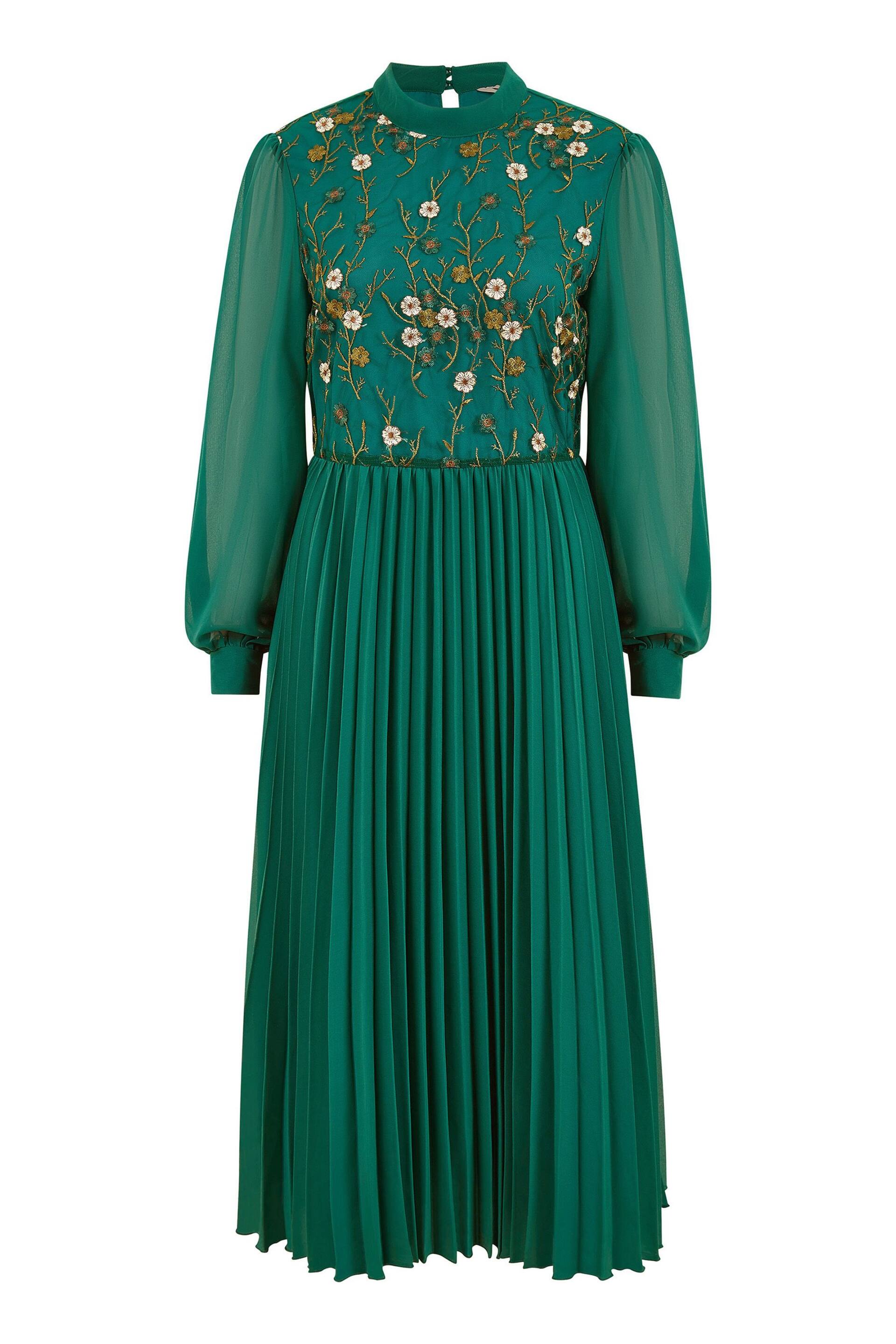 Yumi Green Embroidered Long Sleeve Pleated Midi Dress - Image 5 of 5