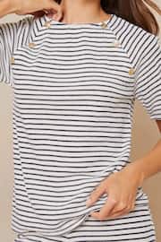 Lipsy White Navy Blue Stripe Crochet Button Short Sleeves Round Neck T-Shirt - Image 4 of 4