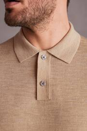 Neutral Knitted Premium Merino Wool Regular Fit Polo Shirt - Image 4 of 6