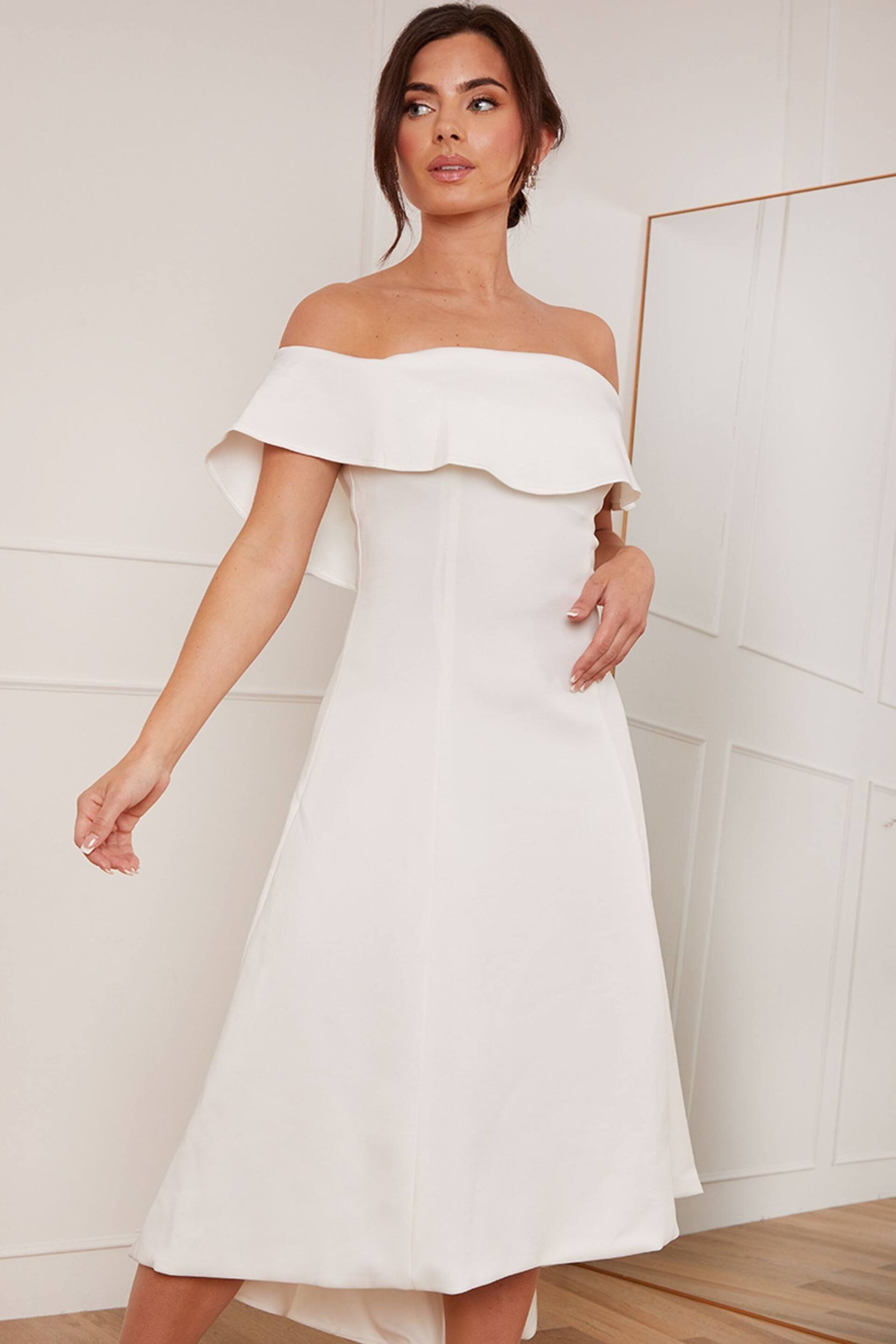 Chi Chi London White Bardot Ruffle Midi Dress - Image 4 of 5