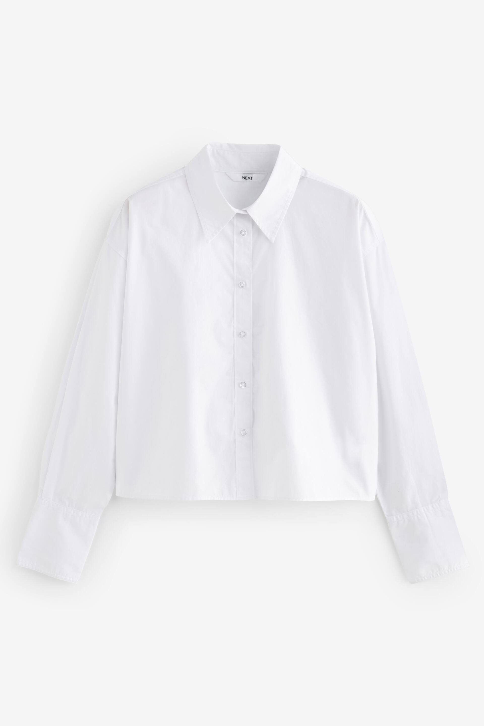 White Long Sleeve Cotton Cropped Shirt - Image 6 of 7