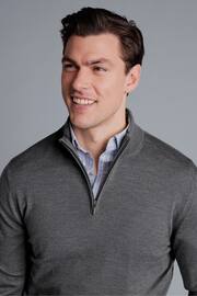 Charles Tyrwhitt Grey Pure Merino Zip Neck Jumper - Image 3 of 4