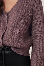 Purple Cable Detail Flower Cardigan - Image 5 of 7