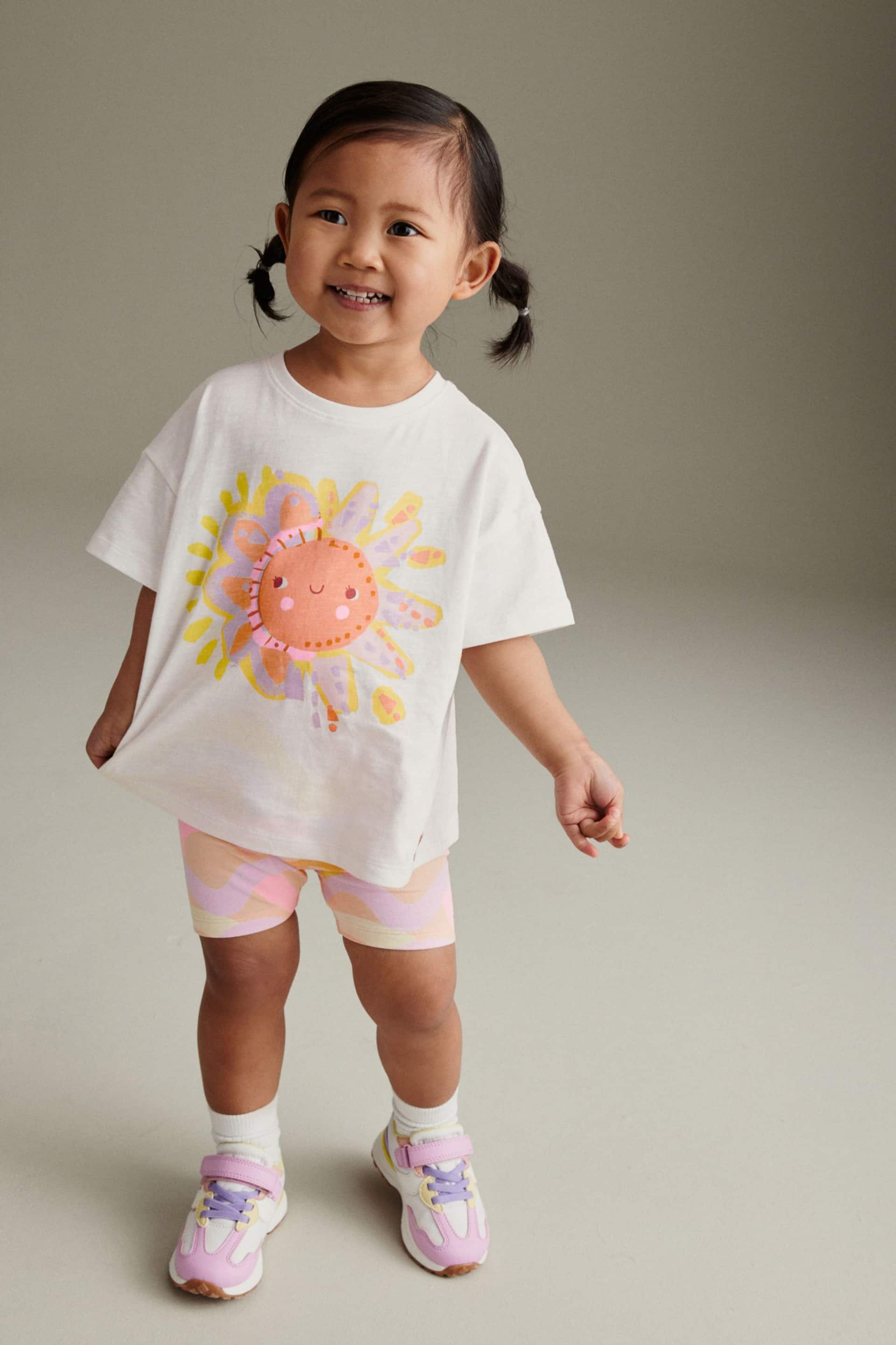 Pink/White Rainbow Sun Short Sleeve Top and Shorts Set (3mths-7yrs) - Image 2 of 7