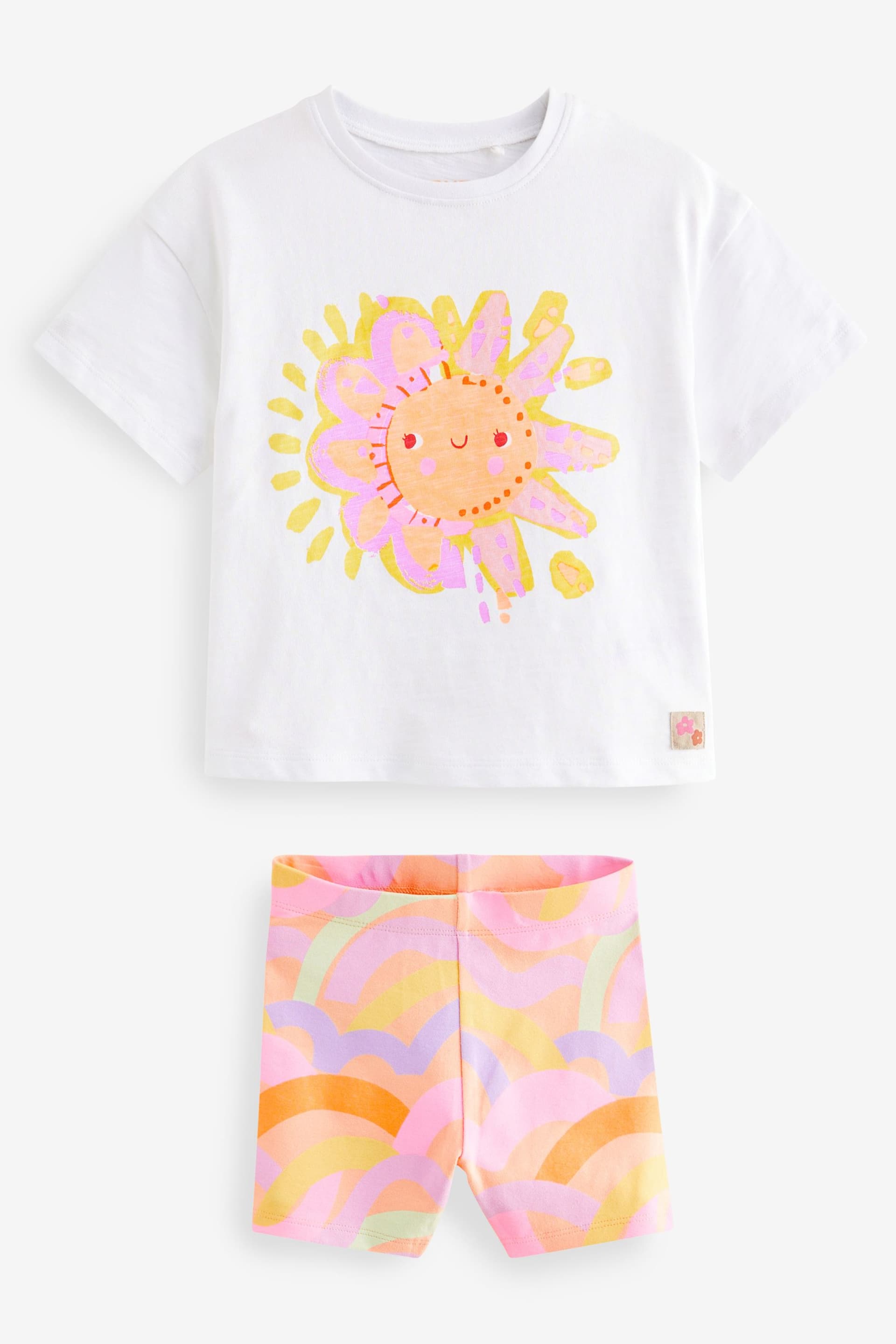 Pink/White Rainbow Sun Short Sleeve Top and Shorts Set (3mths-7yrs) - Image 5 of 7