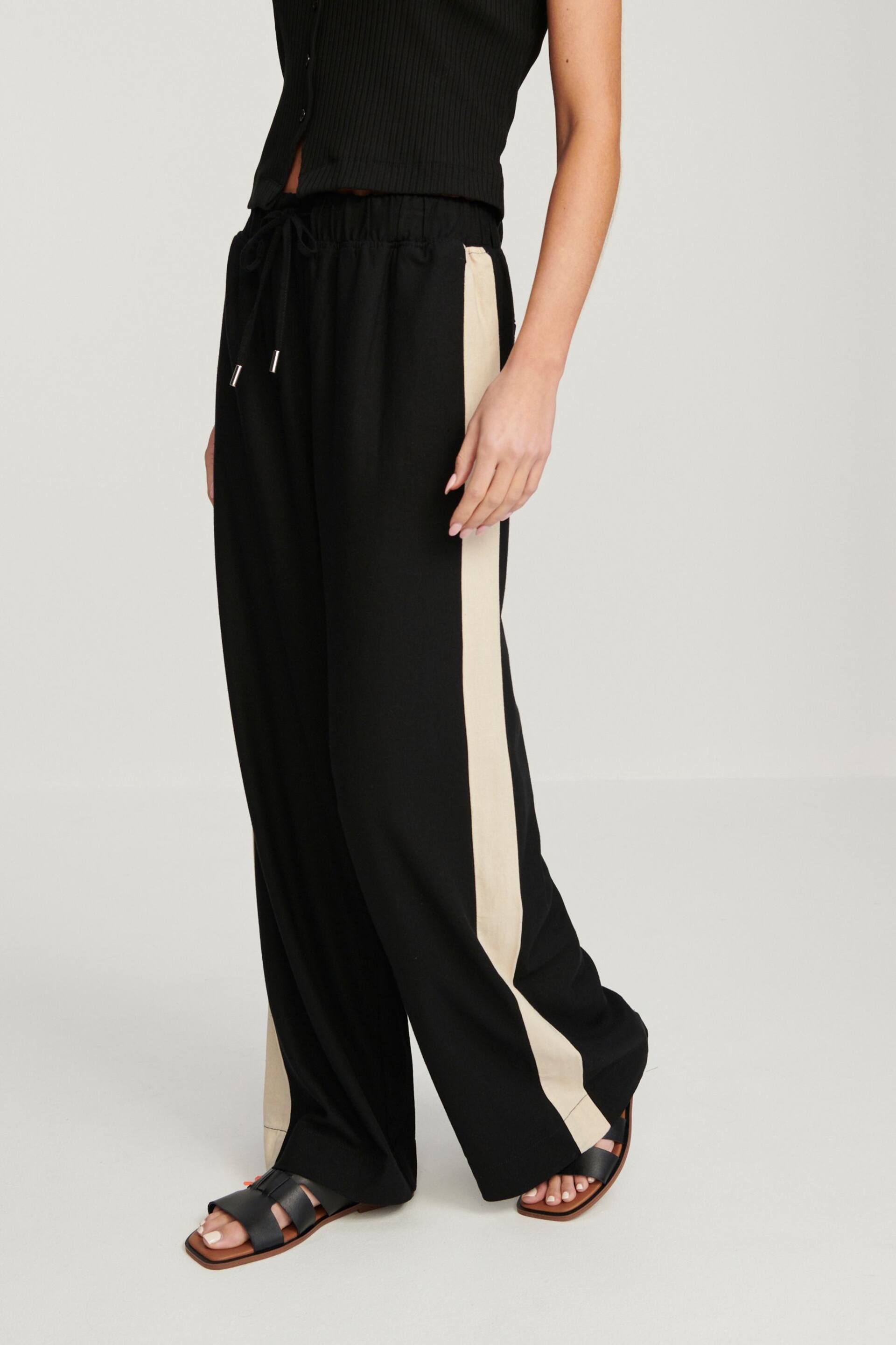 Black/Ecru Cream Linen Blend Side Stripe Track Trousers - Image 2 of 7