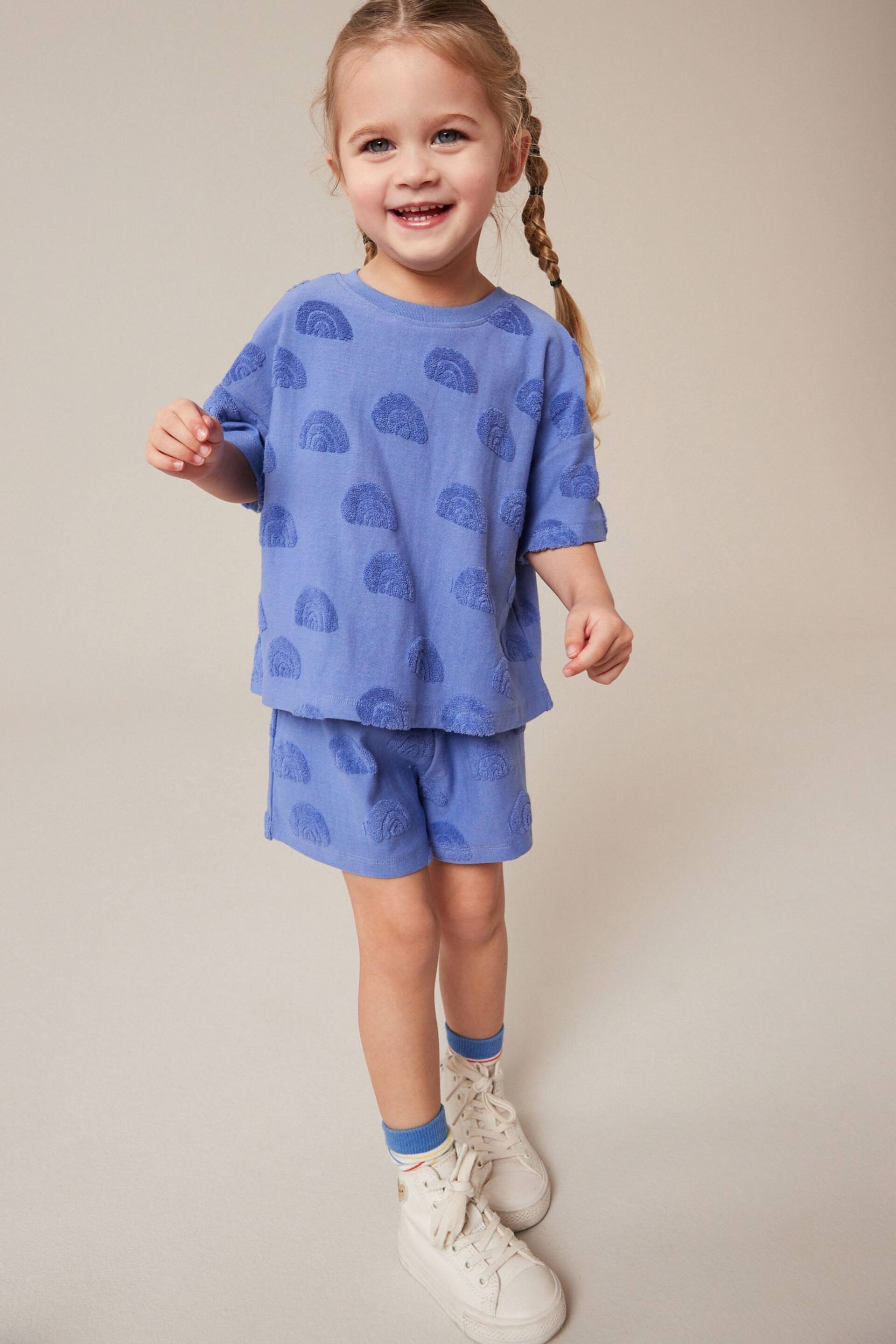 Blue Rainbow Towelling Short Sleeve Top and Shorts Set (3mths-7yrs) - Image 1 of 7
