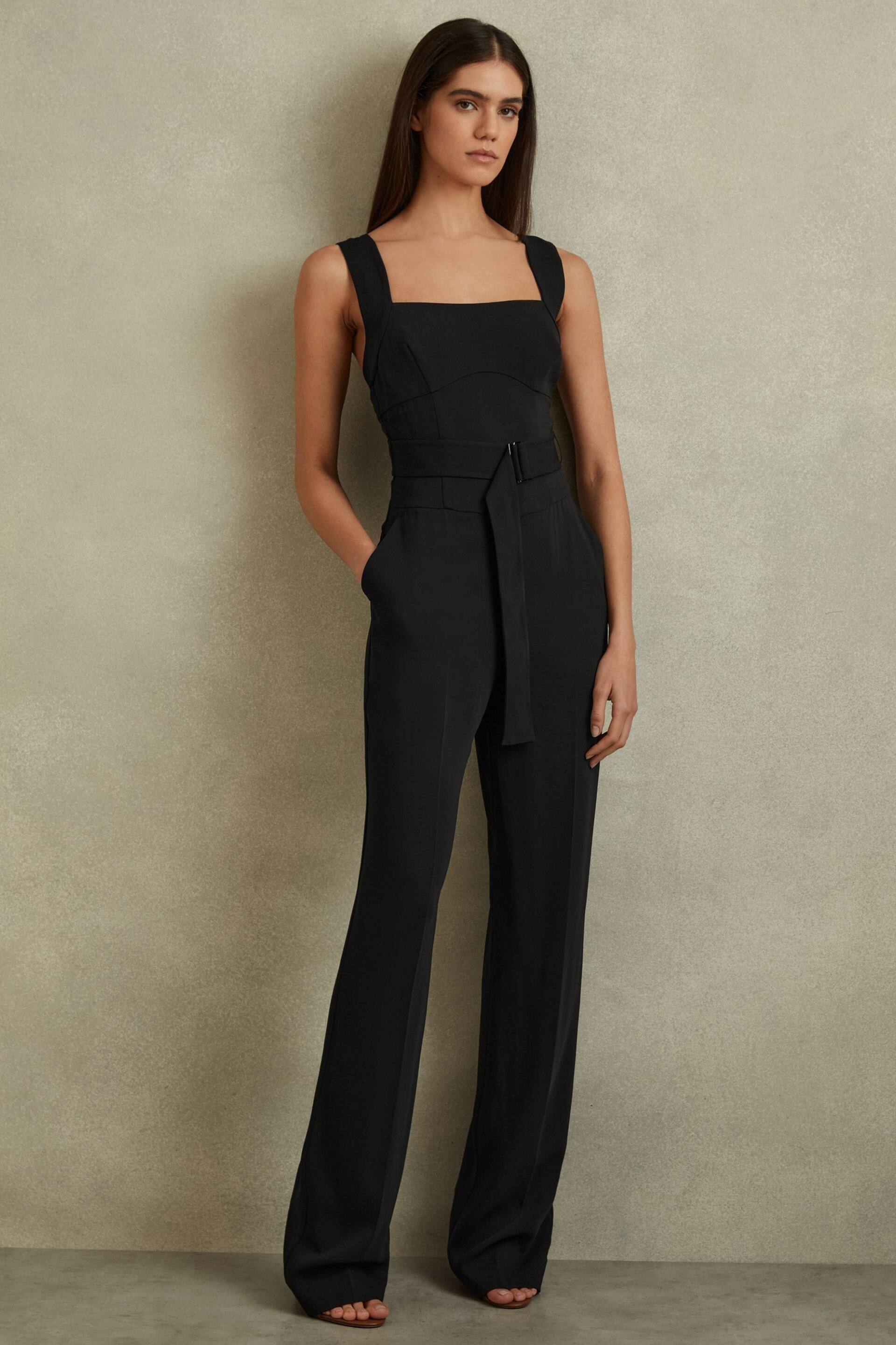 Reiss Black Kim Cross Back Belted Jumpsuit - Image 5 of 6