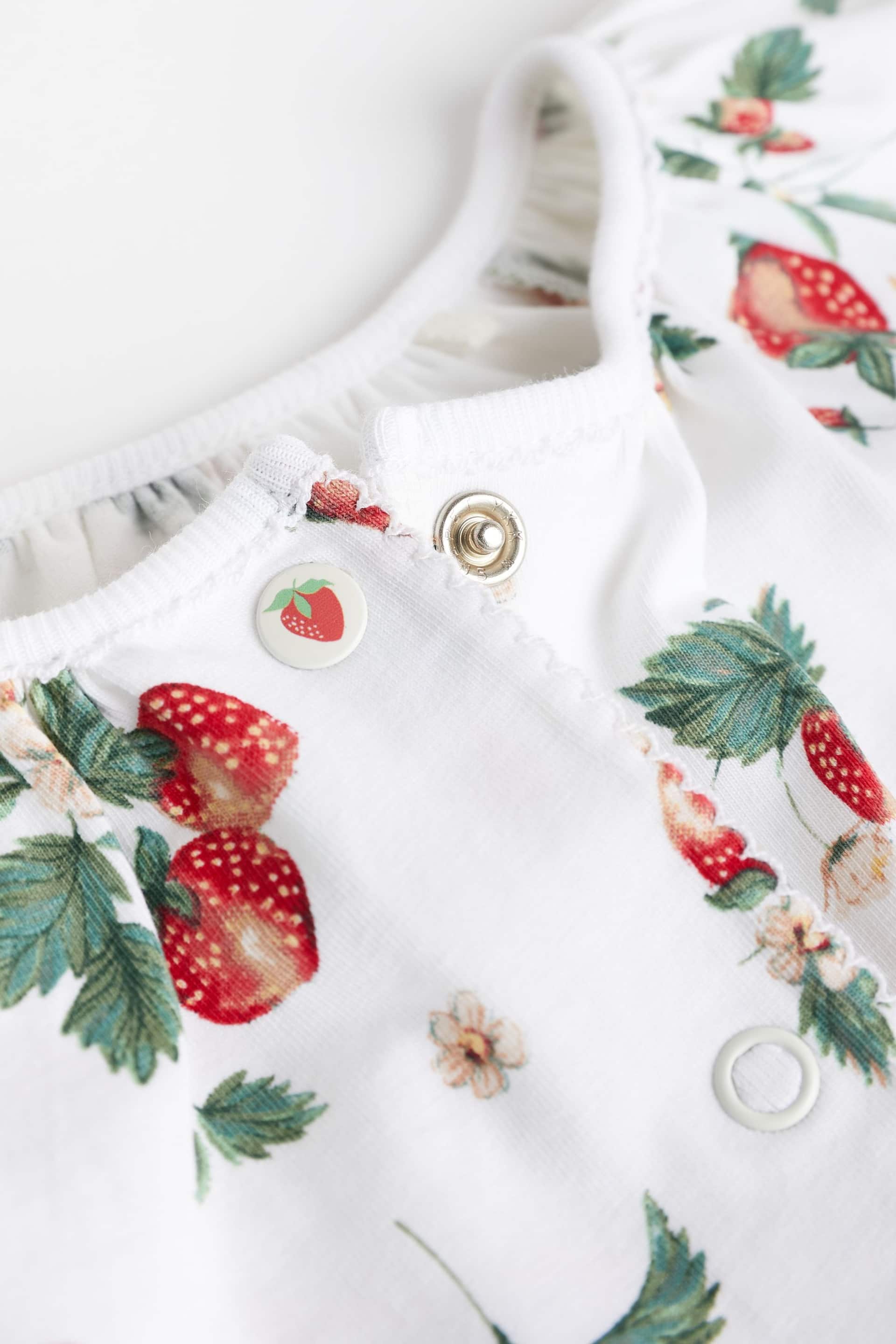 White/Blue/Red Strawberry Baby Rompers 3 Pack - Image 6 of 9