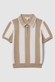 Reiss Brown Paros Knitted Striped Half Zip Polo Shirt - Image 2 of 4