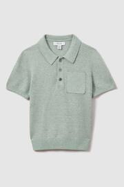Reiss Sage Melange Demetri Junior Textured Cotton Polo Shirt - Image 2 of 4