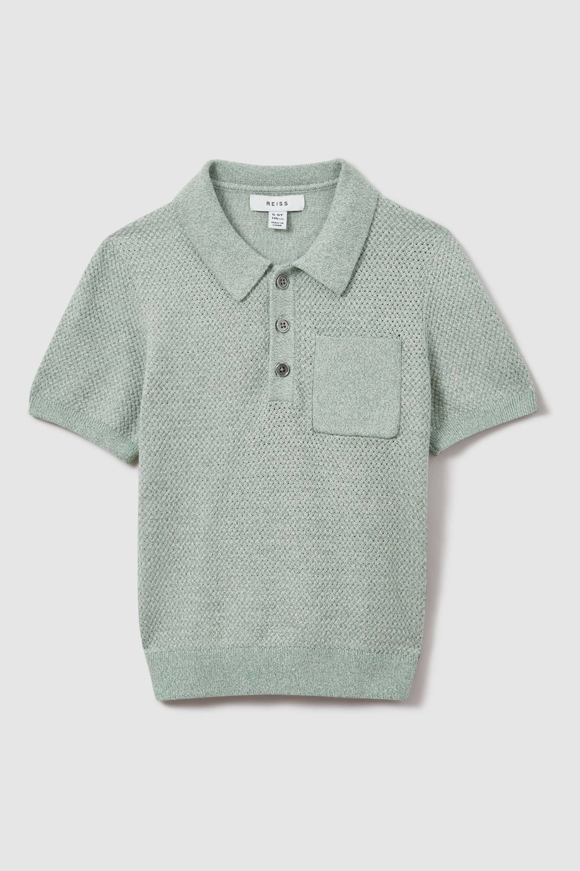 Reiss Sage Melange Demetri Junior Textured Cotton Polo Shirt - Image 2 of 4