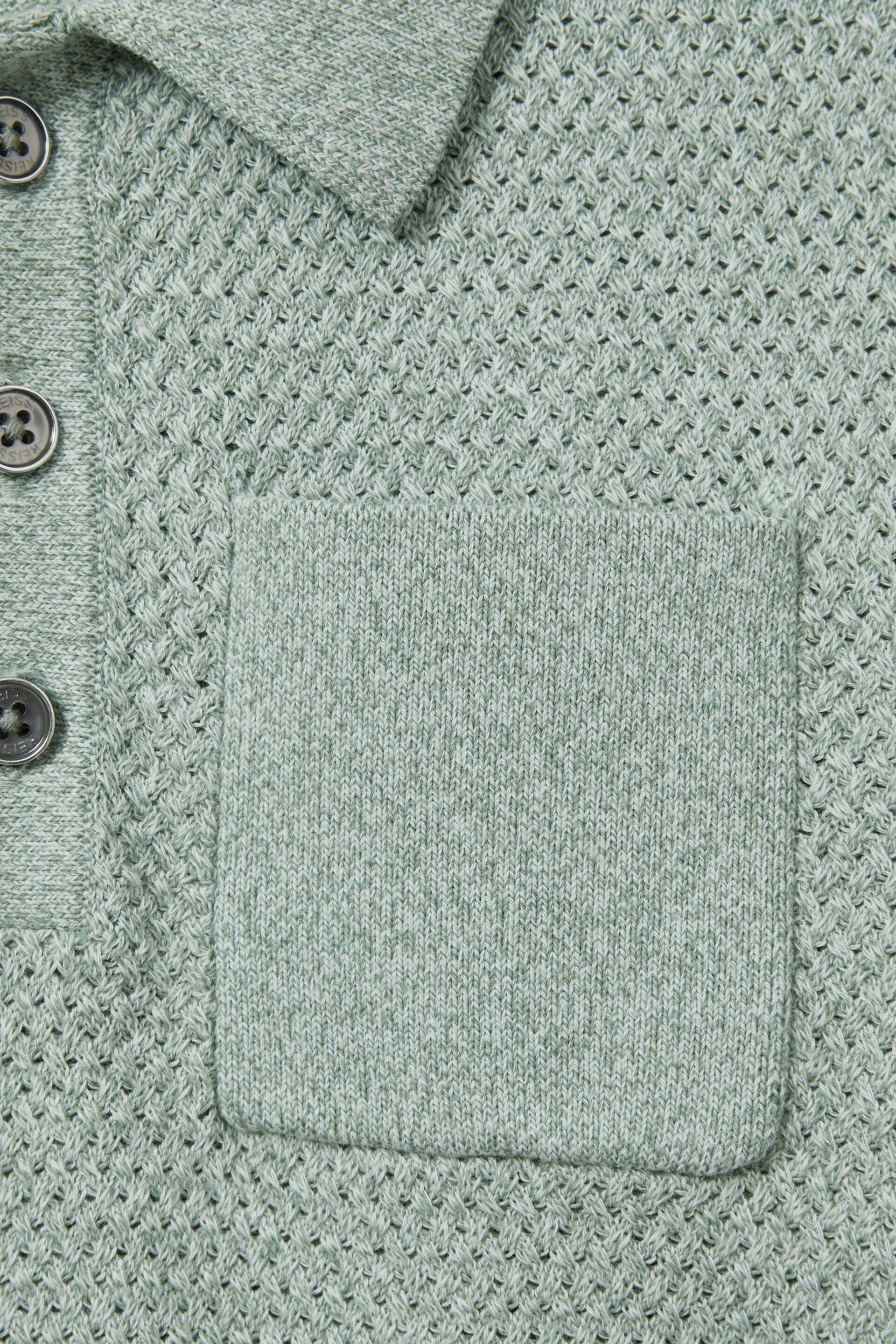 Reiss Sage Melange Demetri Junior Textured Cotton Polo Shirt - Image 4 of 4